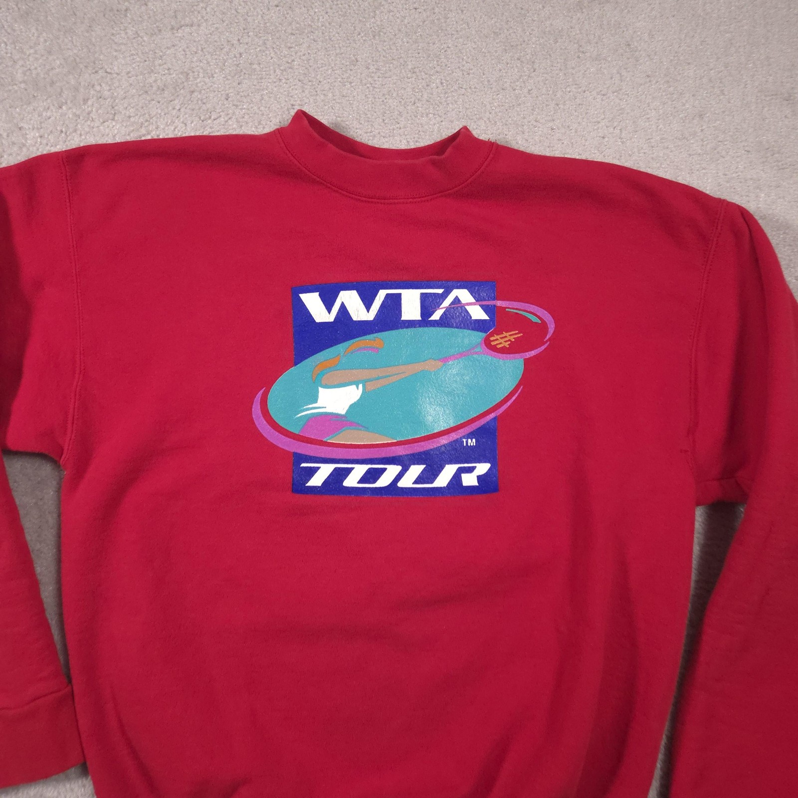 Vintage WTA Tour Sweatshirt Mens Medium Red Tennis Tultex Graphic Crewneck 90s