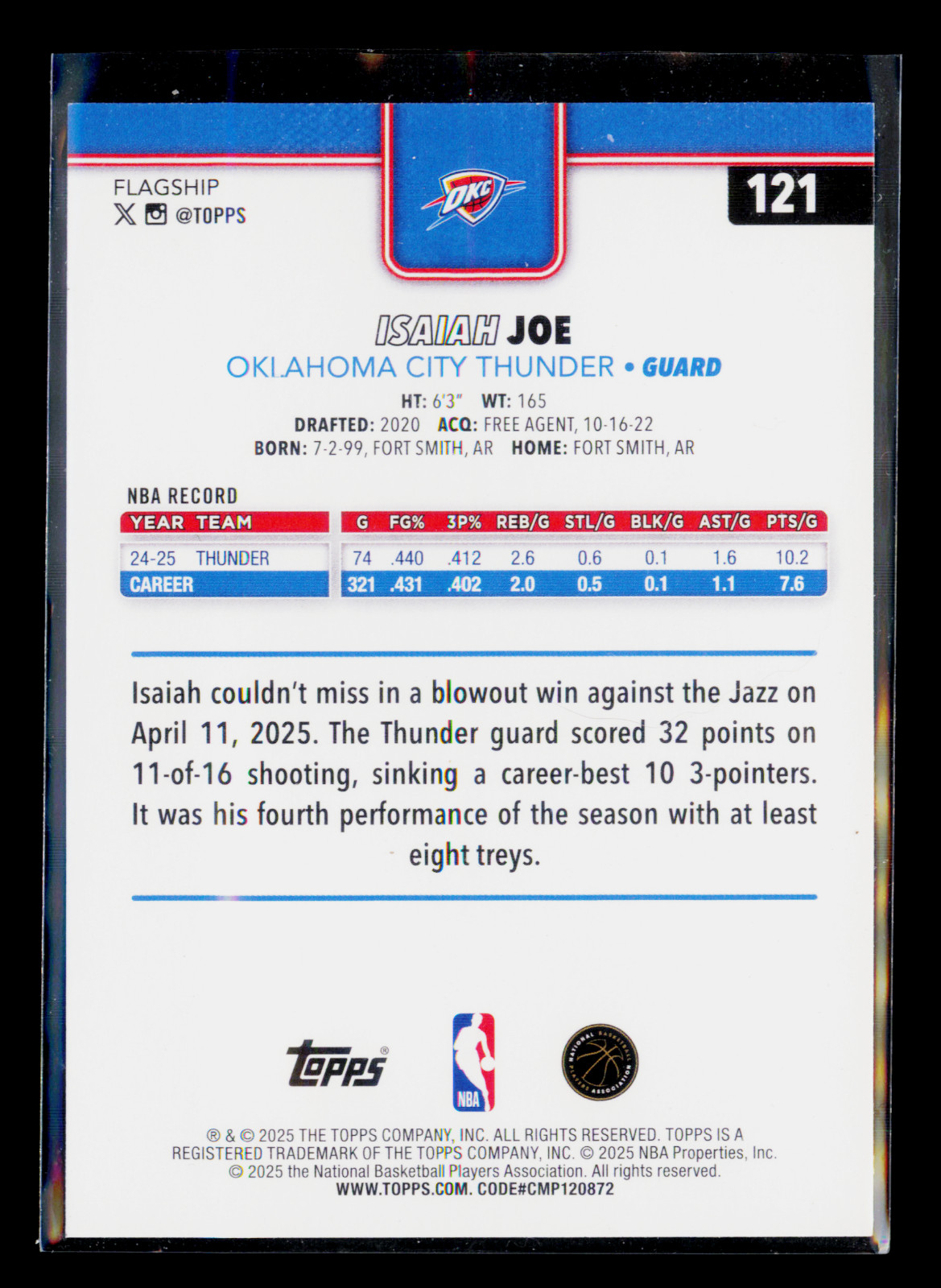 2025-26 Topps – Isaiah Joe #121 Gold SP/2025