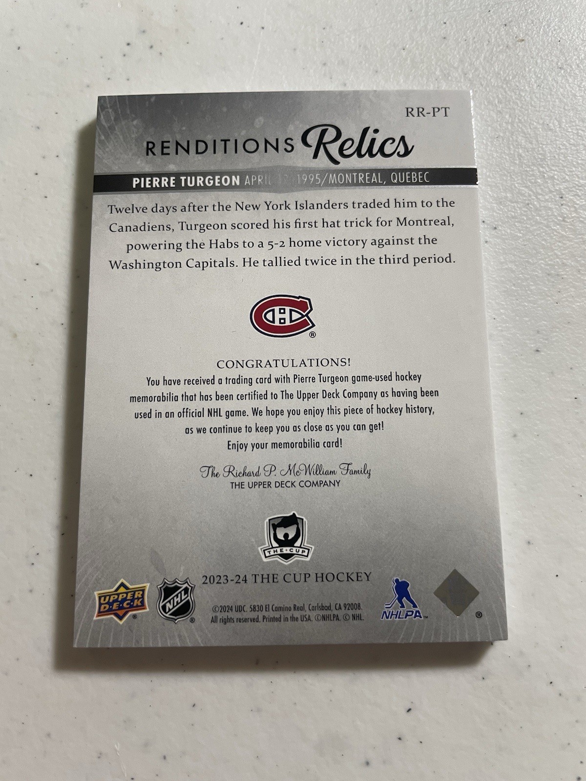 2023-24 The Cup Pierre Turgeon Rendition Patch #RR-PT