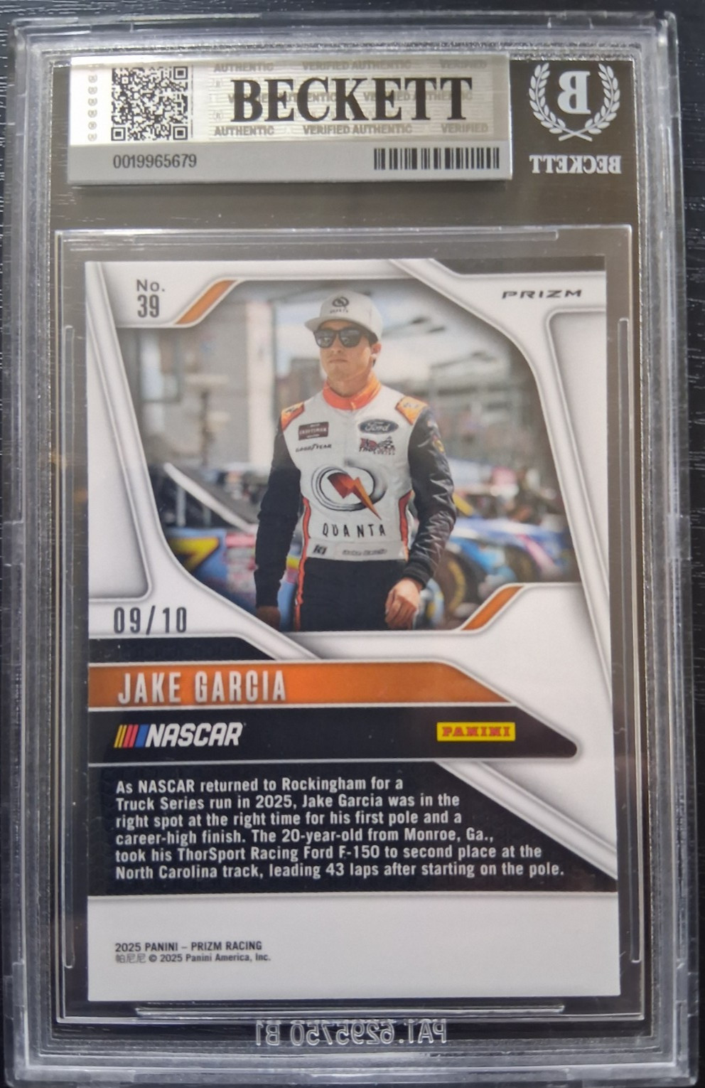 2025 Panini Prizm NASCAR JAKE GARCIA #39 TRUE GOLD PRIZM /10 BGS-9 MINT New Slab