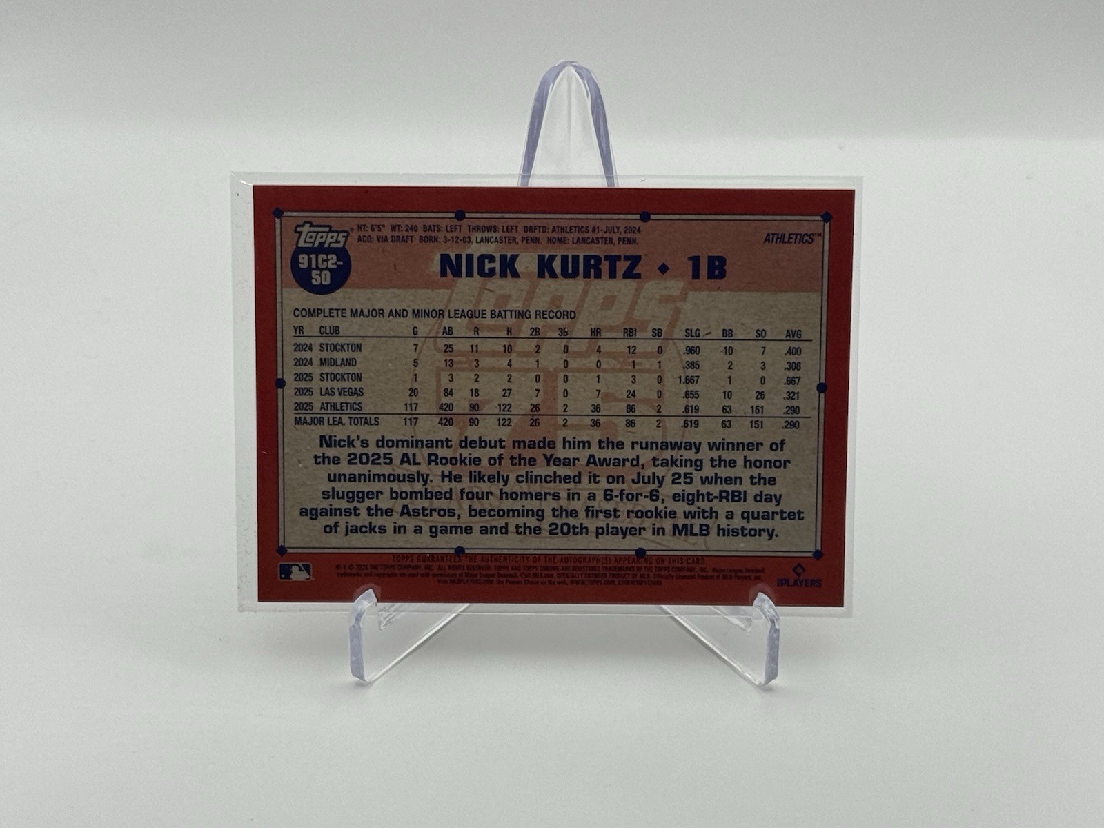 2026 Topps Series 2 Nick Kurtz Gold Mojo Auto /50 #91C2-50 Athletics MLB Card