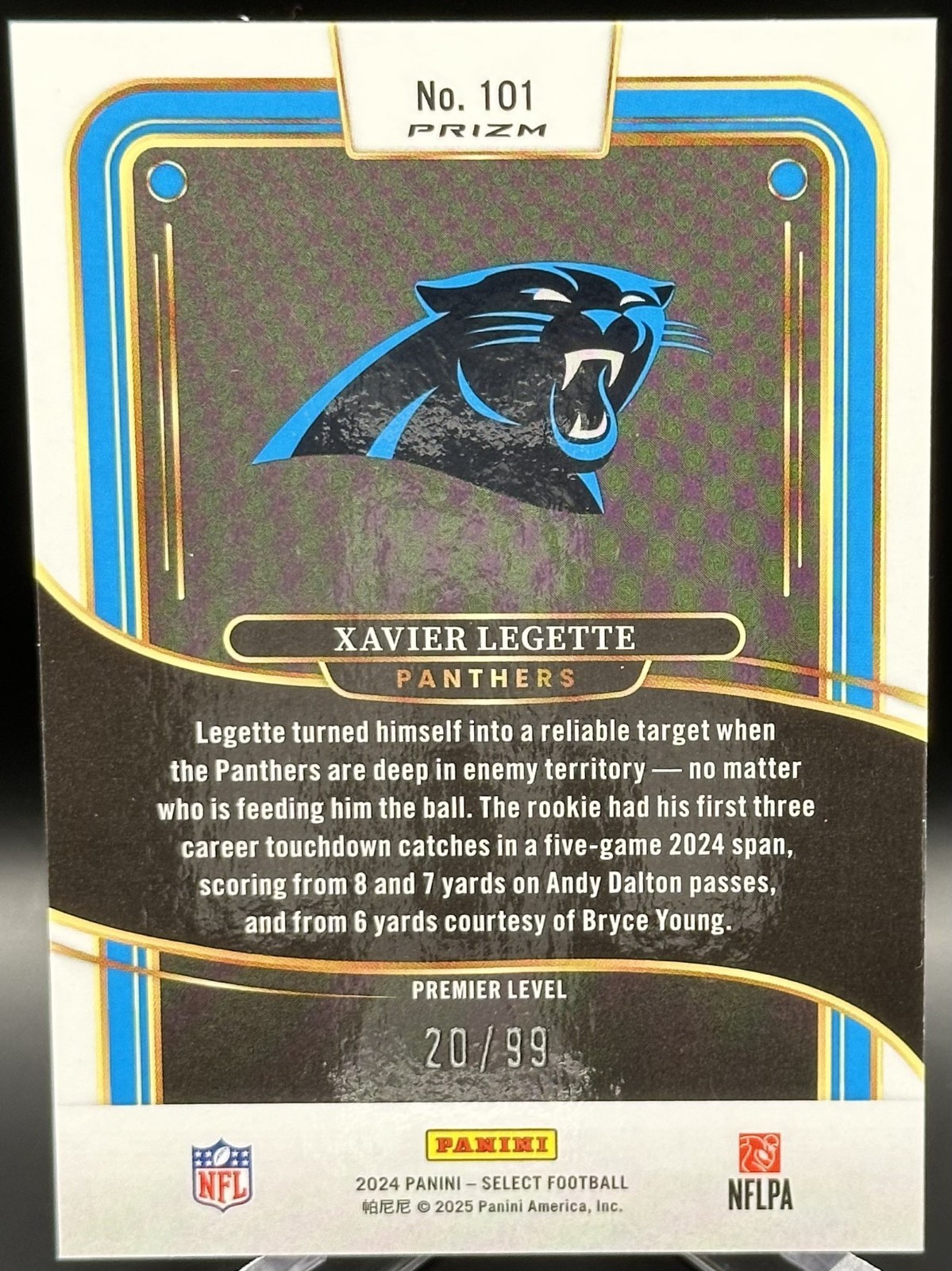 2024 Select Xavier Legette Rookie Premier Level Light Blue /99 #101 (Panthers)
