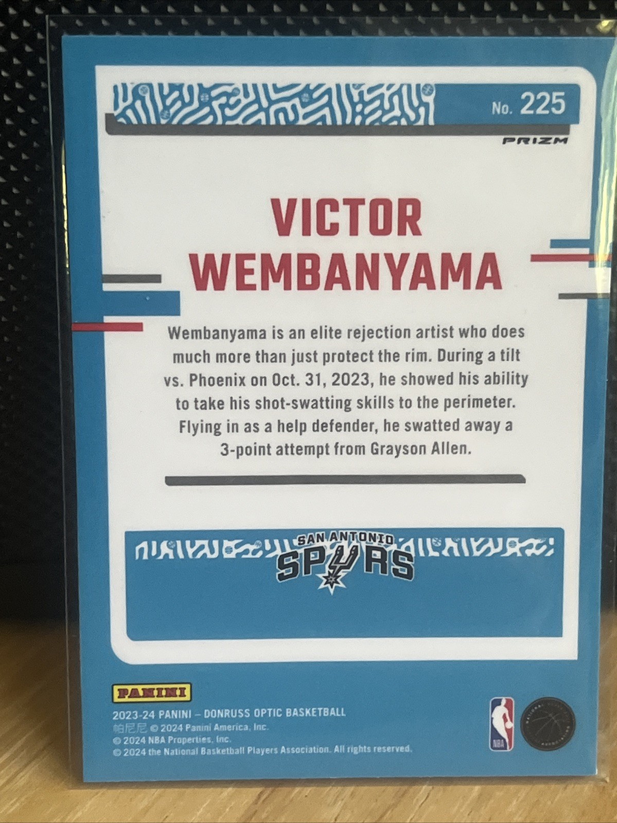 2023-24 Panini Donruss Optic Rated Rookie Victor Wembanyama Purple Prizm RC