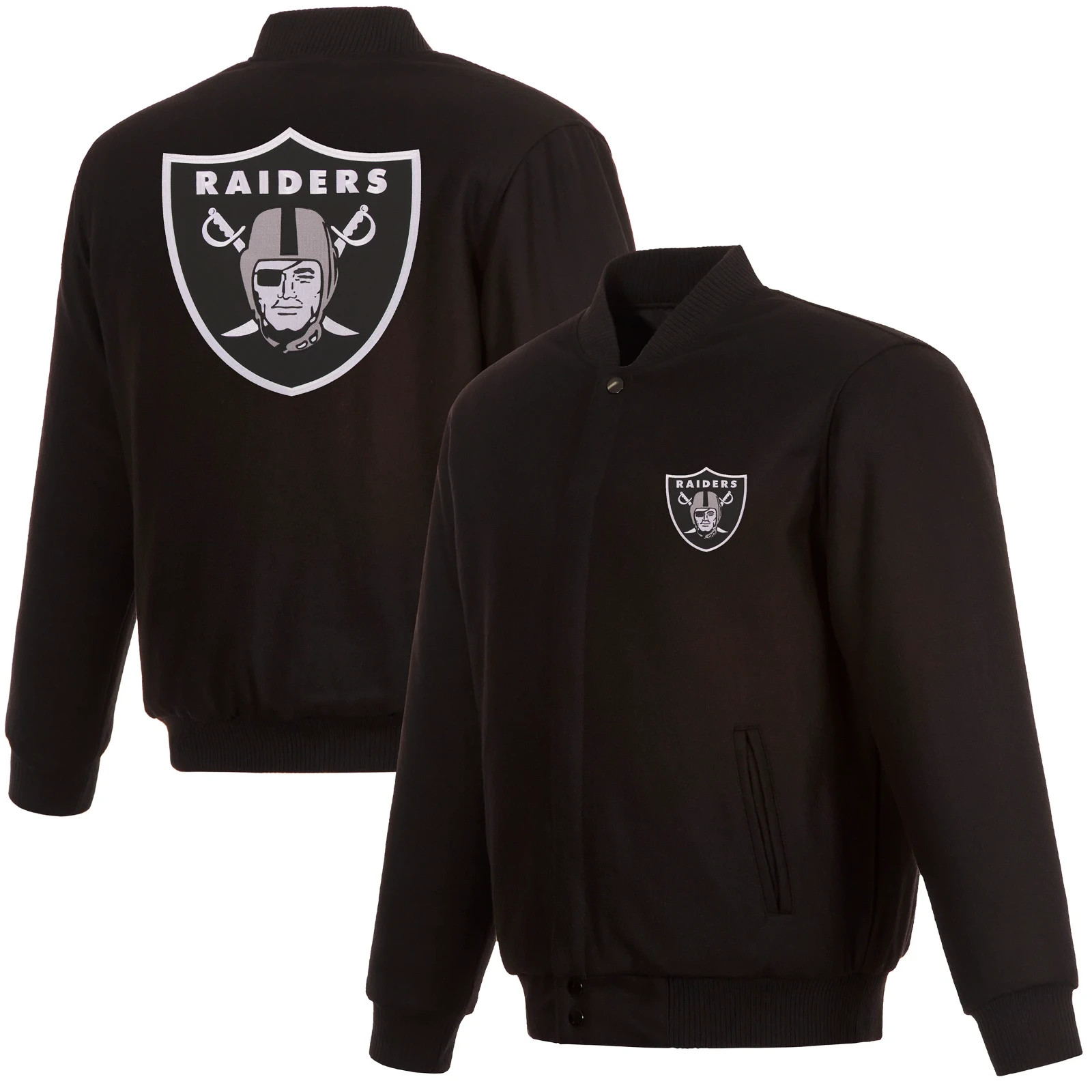 JH Design Las Vegas Raiders All Wool Jacket Nylon Lining & Embroidered Logo