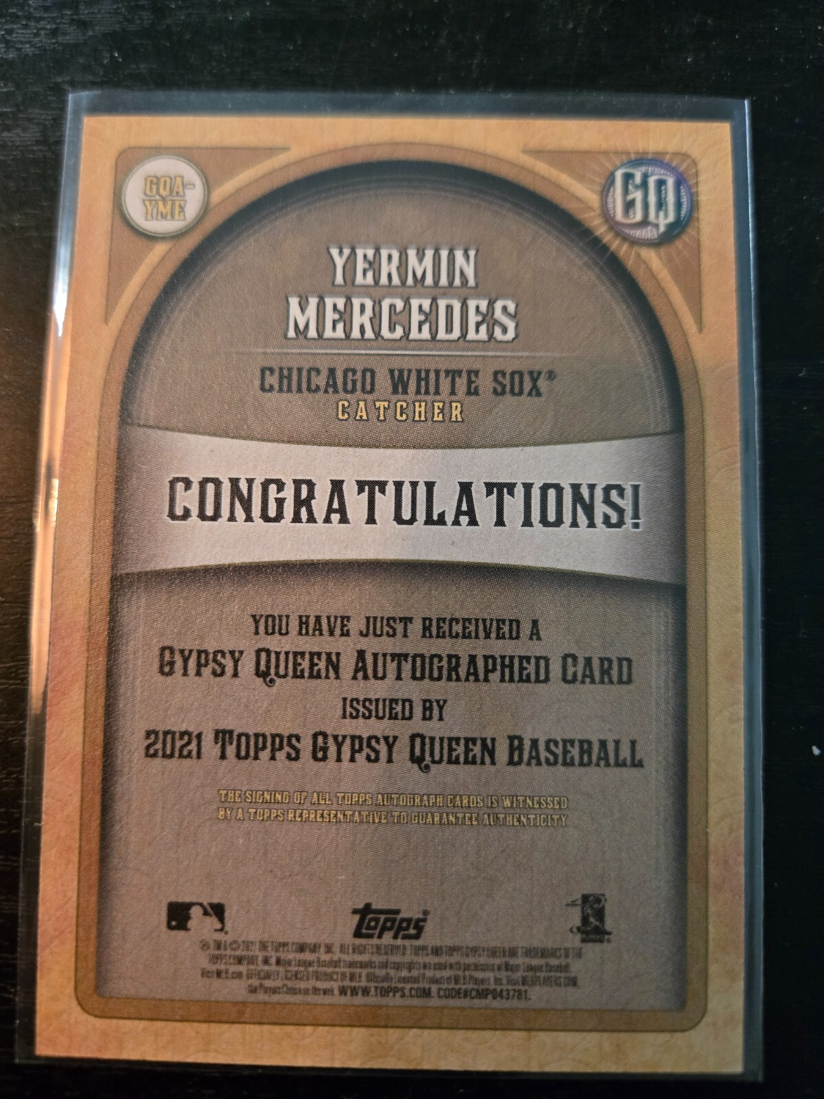 Yermin Mercedes 2021 Topps Gypsy Queen Rookie Auto RC Chicago White Sox Card A