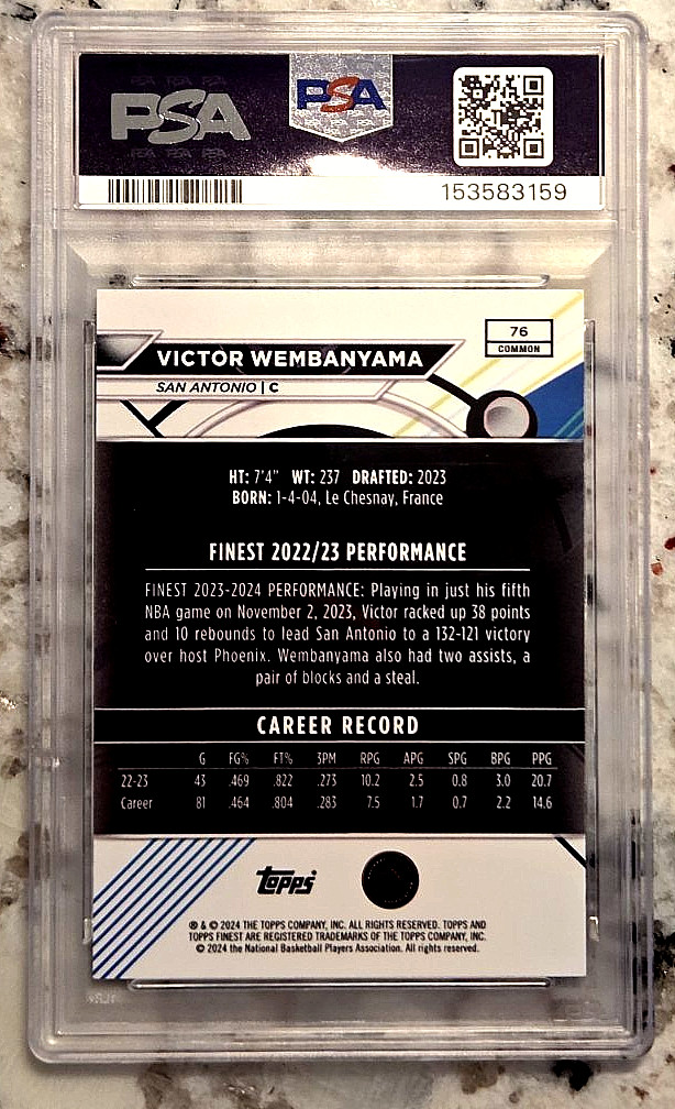 VICTOR WEMBANYAMA 2023 Topps Finest {CHECKERBOARD #76} Rookie RC; *PSA 10 GEM*