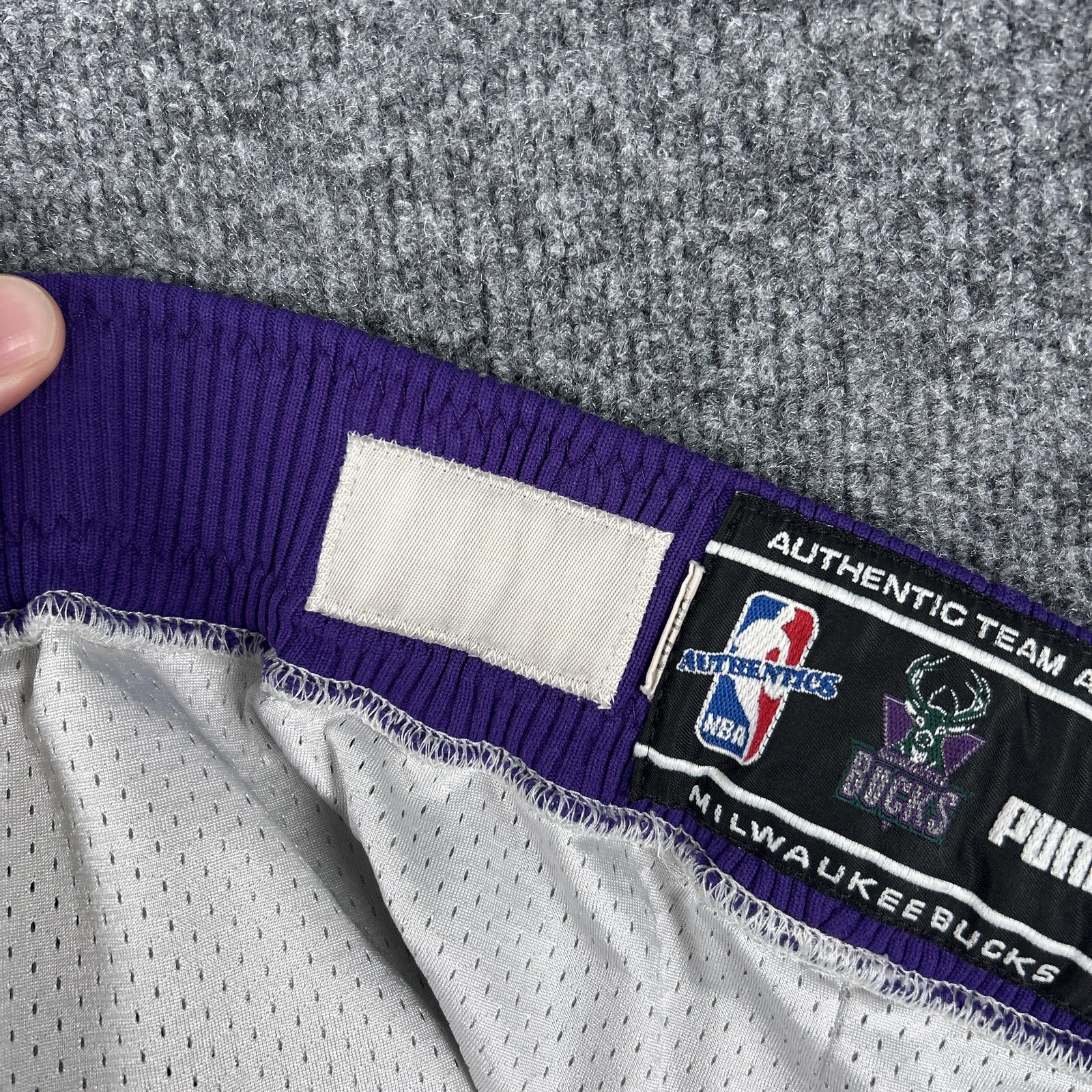 Vintage Milwaukee Bucks Shorts Mens 40 White Purple NBA Basketball Puma 90s
