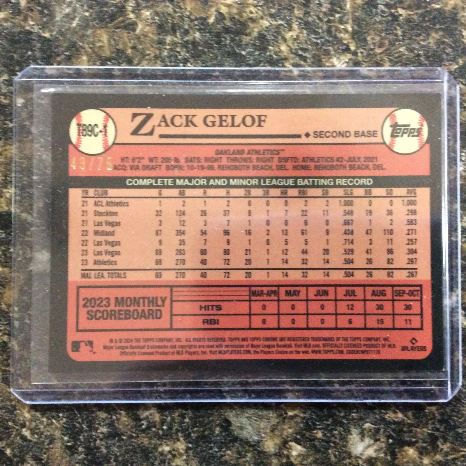 2024 Topps Chrome T89C-1 Zack Gelof (RC) Purple 49/75