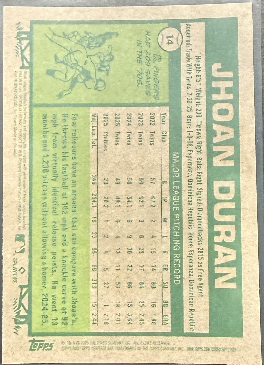 2026 Topps Heritage – Jhoan Duran (SP) [Black Refractor 37/77] #14
