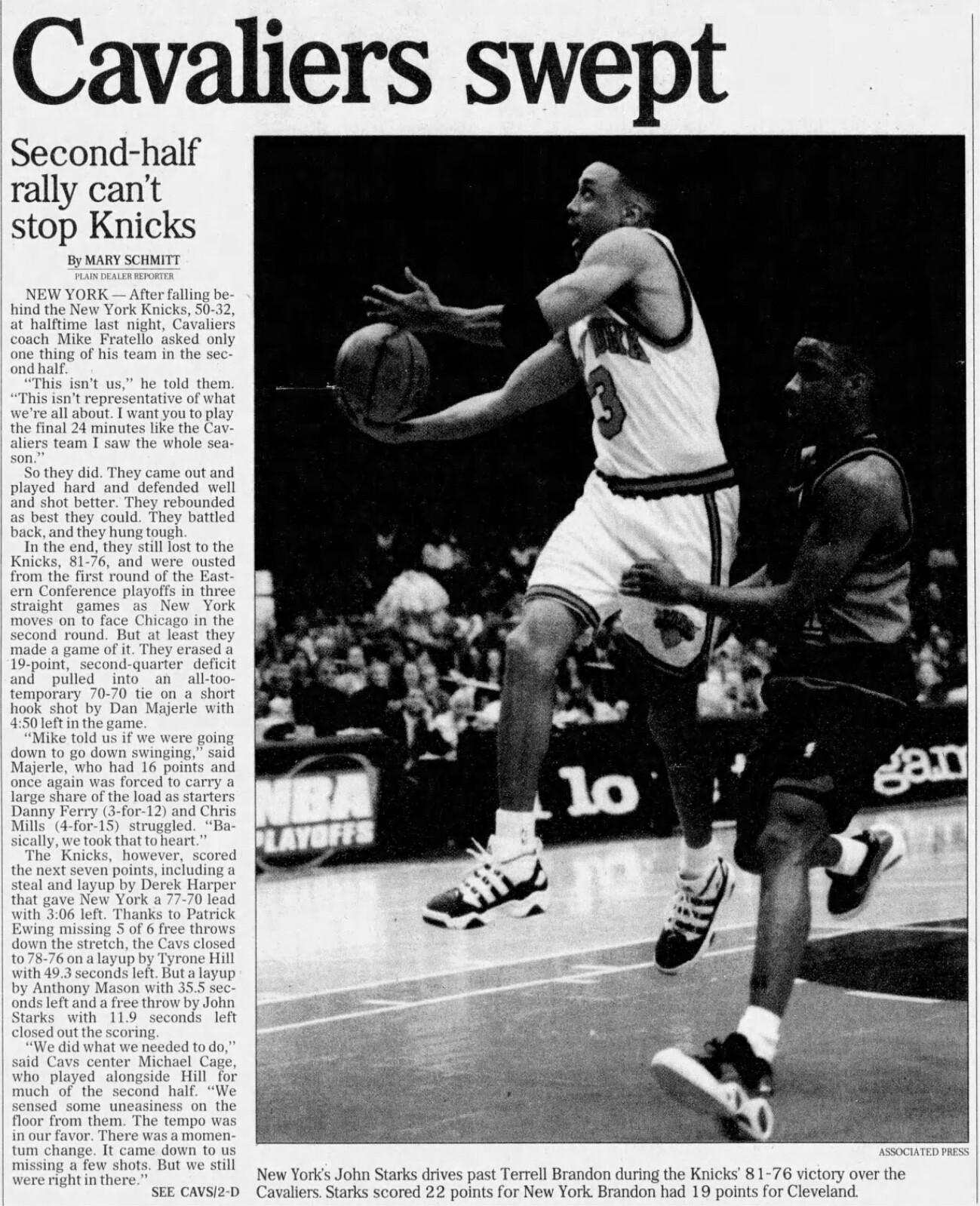 Patrick Ewing 16pt 10rb 5-1-1996 Ticket Stub Knicks Cavs Rd1 Gm1 Starks 22pt