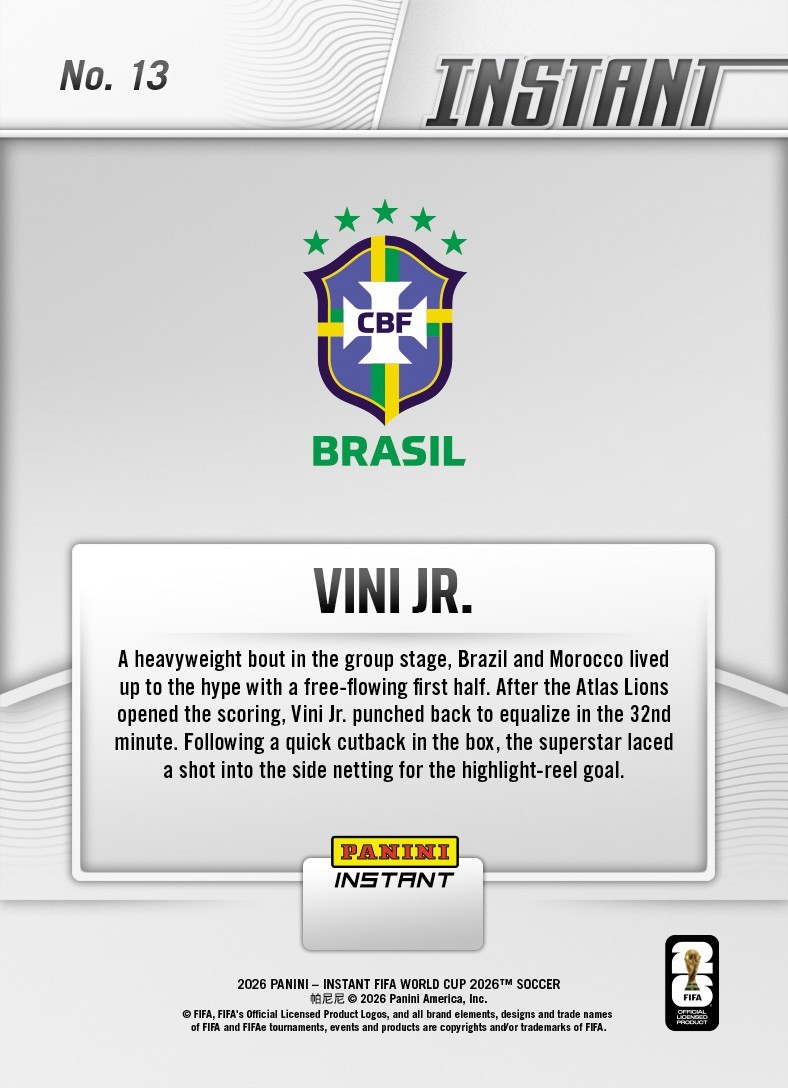 2026 Panini Instant FIFA World Cup #13 Vini Jr. Brazil PRESALE