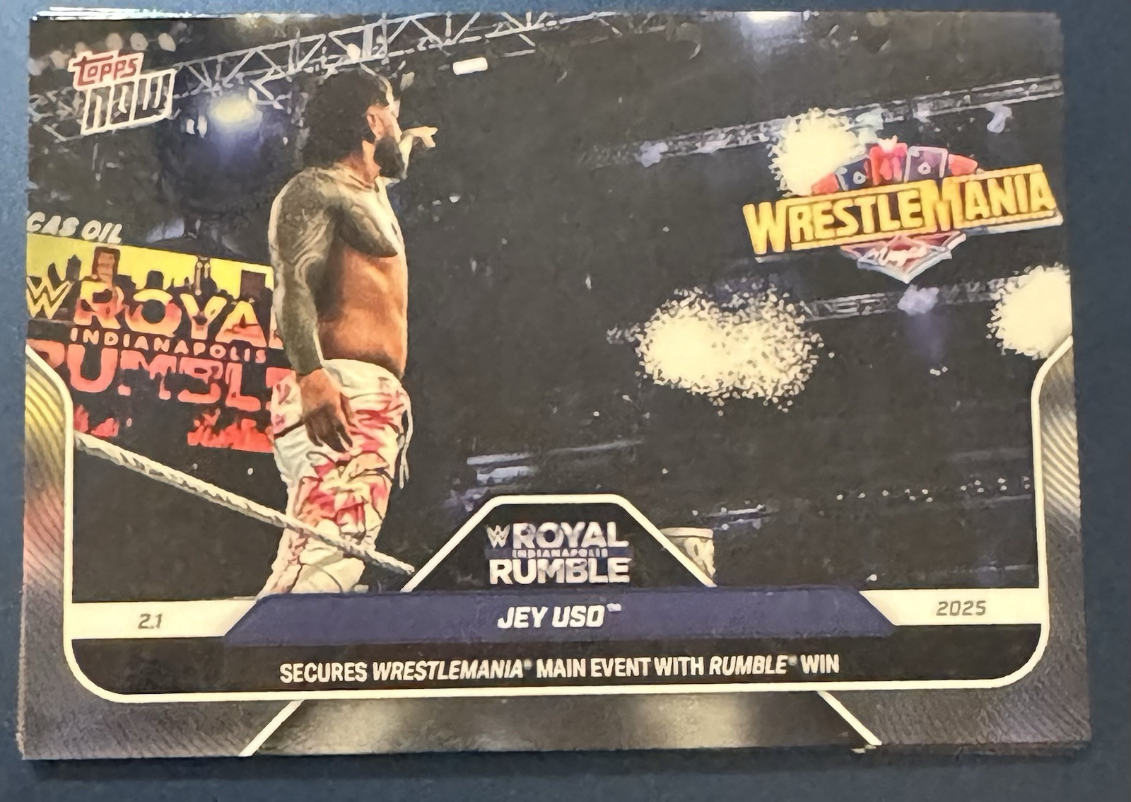 Jey Uso 2025 Topps Now WWE #14 Royal Rumble Scores Wrestlemania In Hand