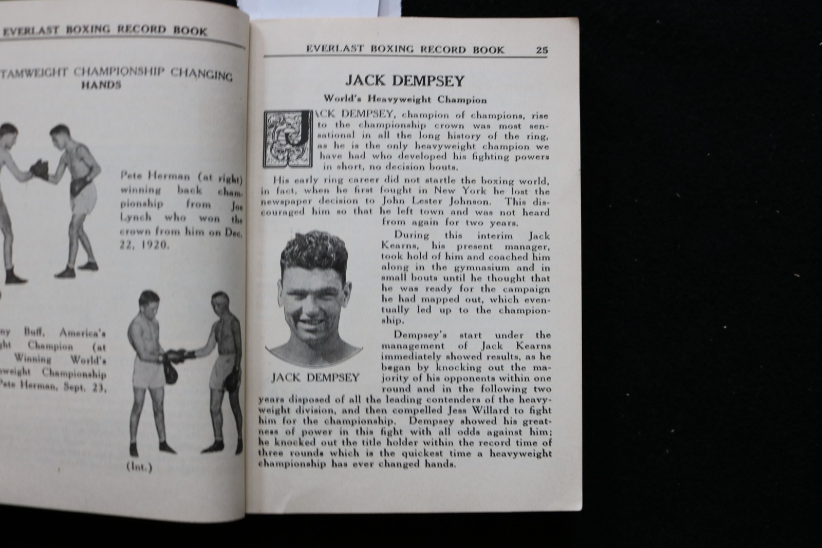 1922 EVERLAST BOXING RECORD AND BLUE BOOK SOFTCOVER BOOK – JACK DEMPSEY – K 3835
