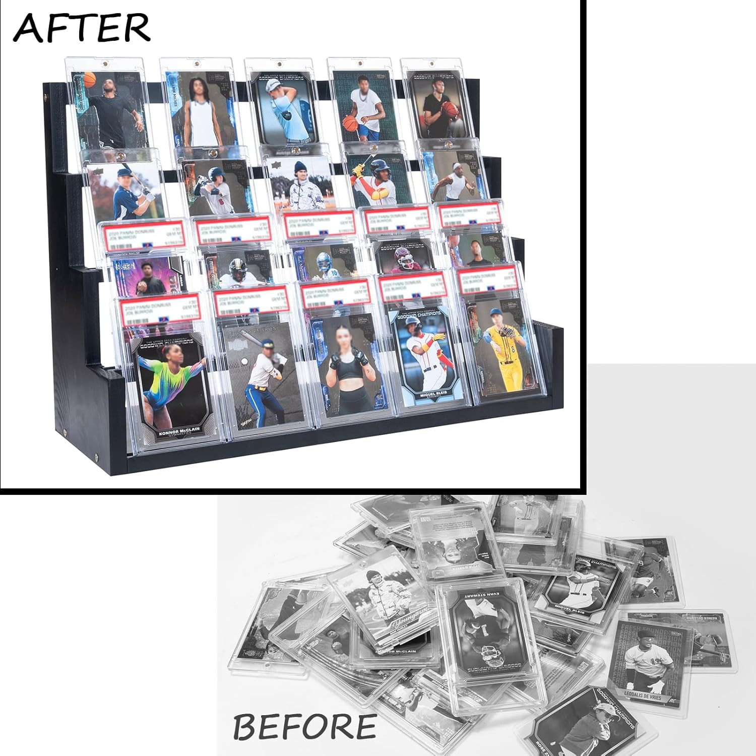 4 Tier Card Display Stand, Wooden Trading Card Display Stand Tabletop, Graded Ba