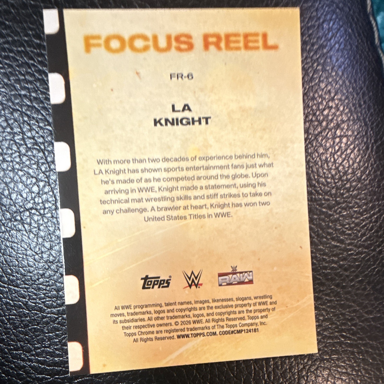 Topps 2026 Chrome WWE Focus Reel Aqua Refractor #FR-6 LA Knight /199