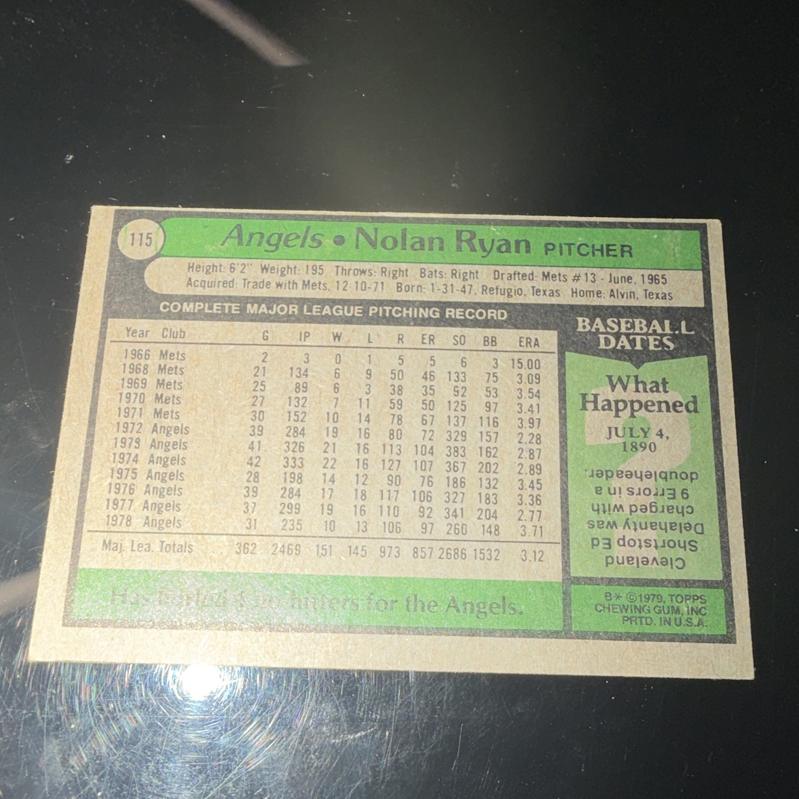 Topps Nolan Ryan #115 California Angels MLB Baseball 1979 Topps Base Set