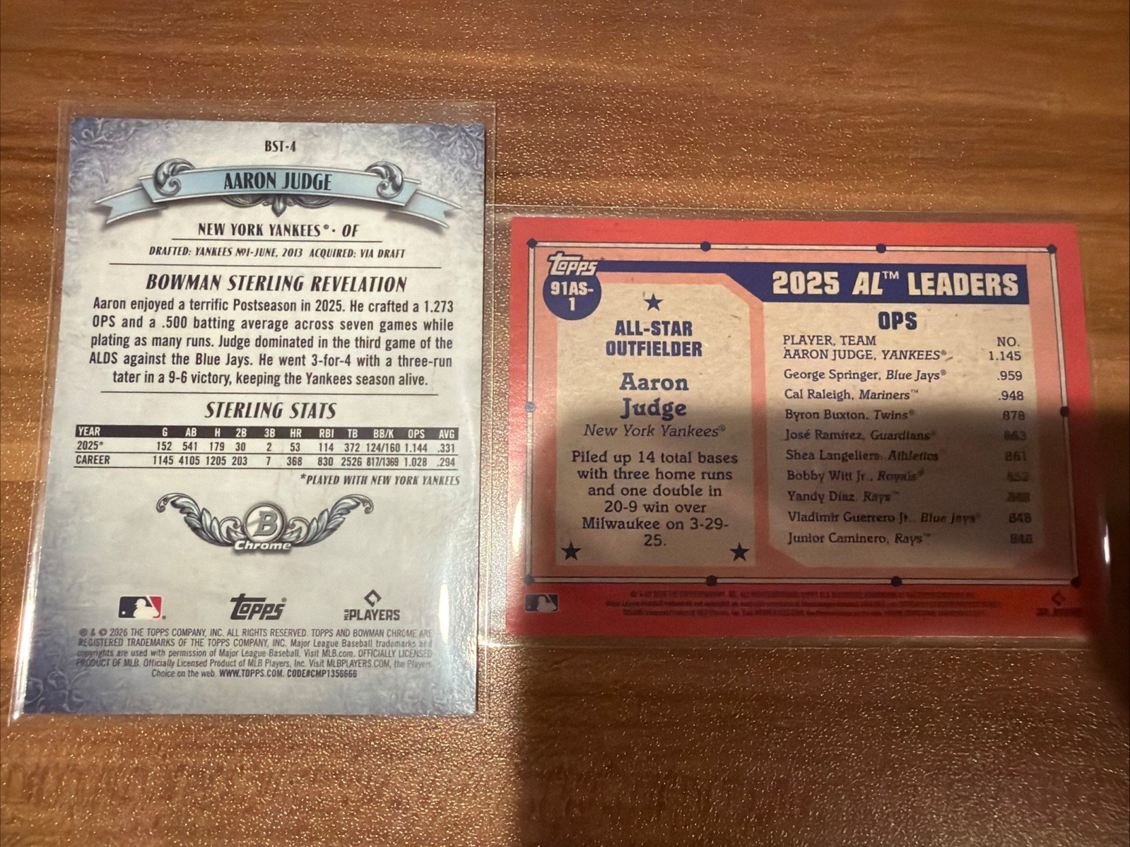 Topps 2026 Bowman Sterling Mojo Aaron Judge #BST-4 + Series 2 #91AS-1