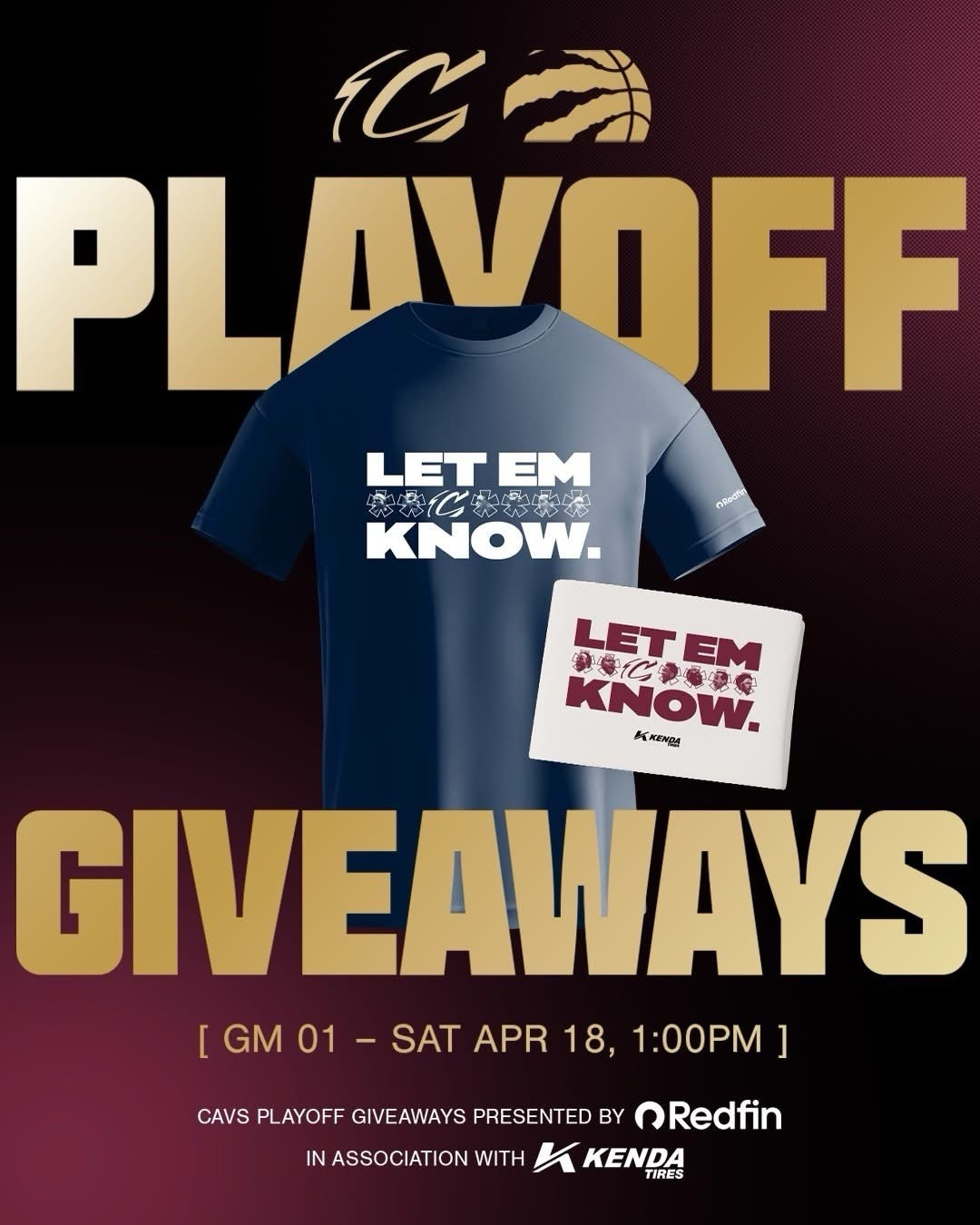 Rally Towel Faces SGA 4/18/26 Cleveland Cavaliers Cavs Let Em **C**** Know Gam 1