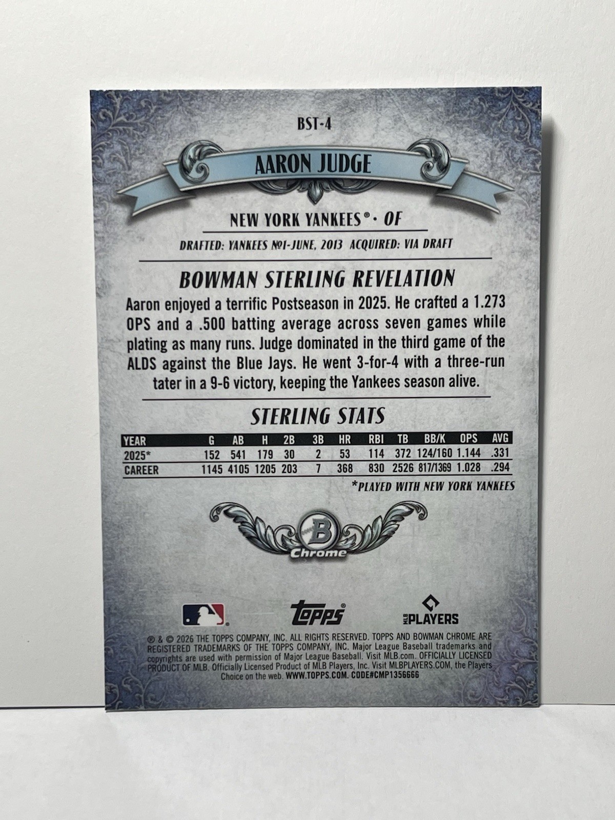 2026 Bowman Aaron Judge Sterling Mojo Refractor #BST-4