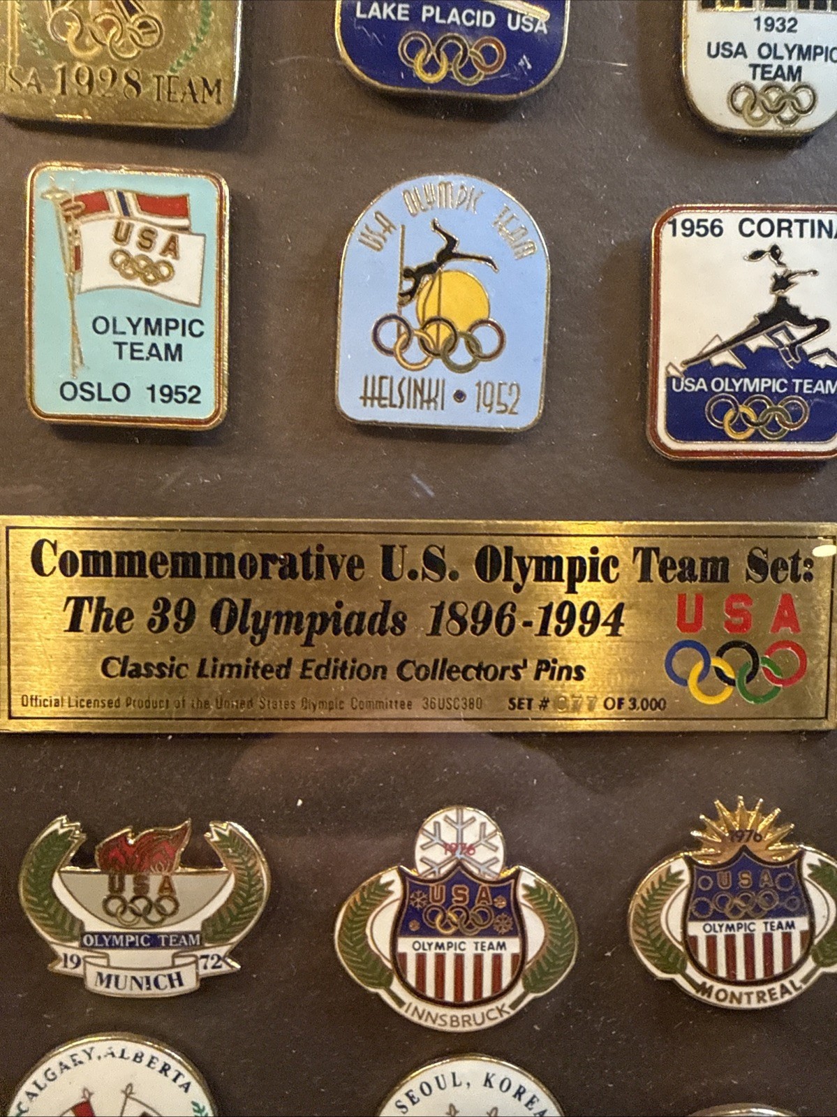 🌟 1996 Atlanta Olympics USA Team Pin Set Framed Commemorative Vintage FREE SHIP