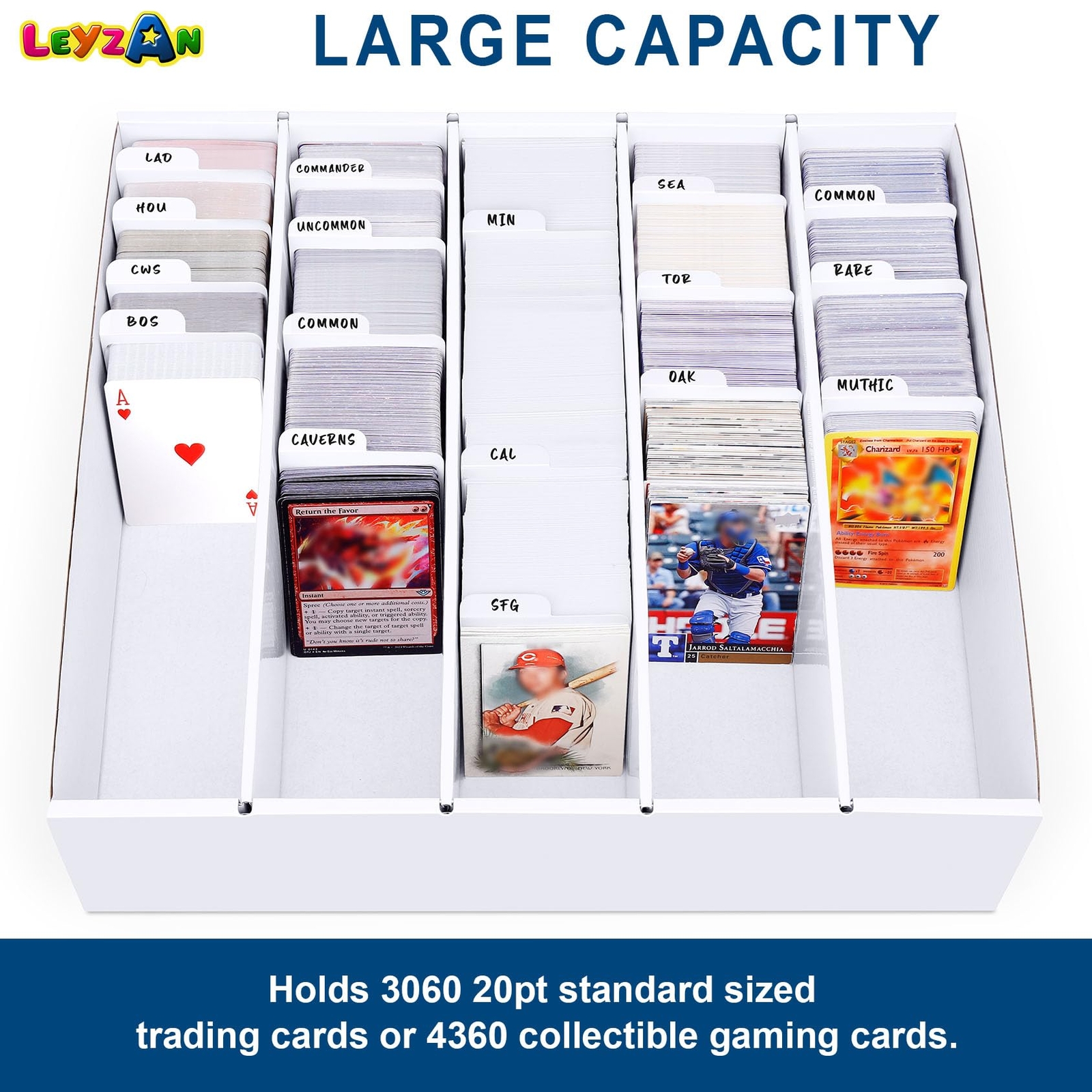 5 Row Trading Card Storage Box Organizer for Collectible Baseball Game Cards