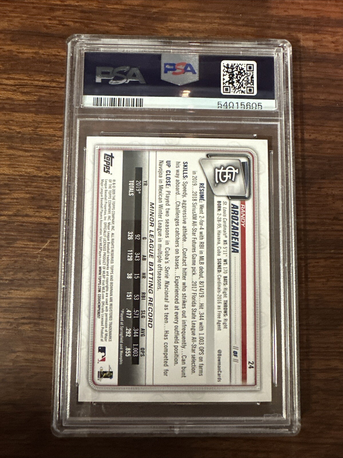 2020 Bowman Randy Arozarena RC Rookie PSA 10 Cardinals/Rays/Mariners