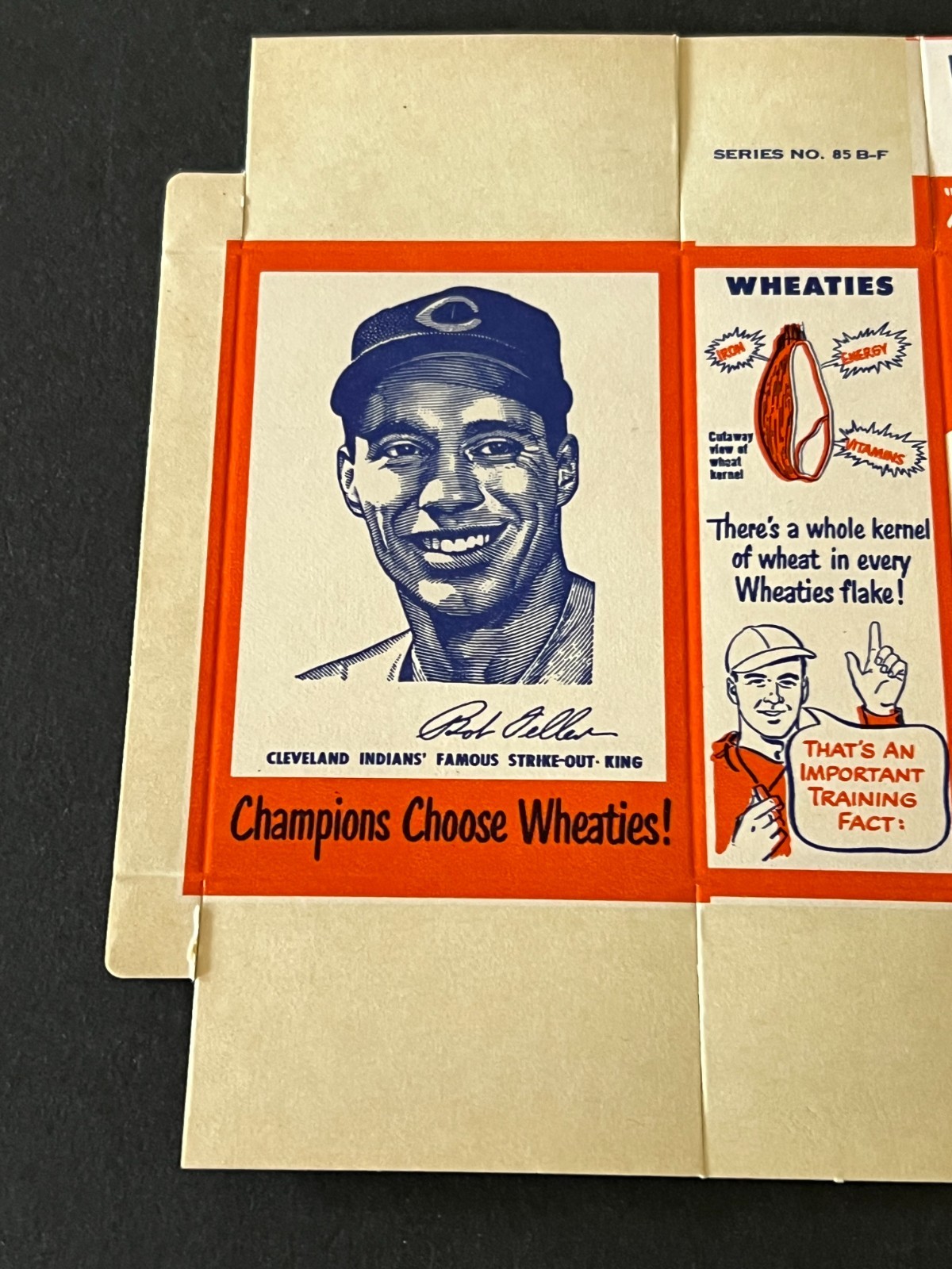 1951 Wheaties Bob Feller- never assembled flat box– Cleveland Indians–exmt