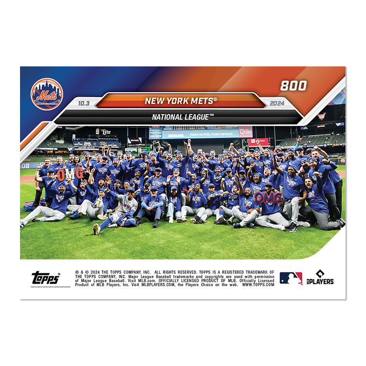 New York Mets 2024 MLB Topps NOW Card 800 Mets WIN NL Wild Celebration Presale