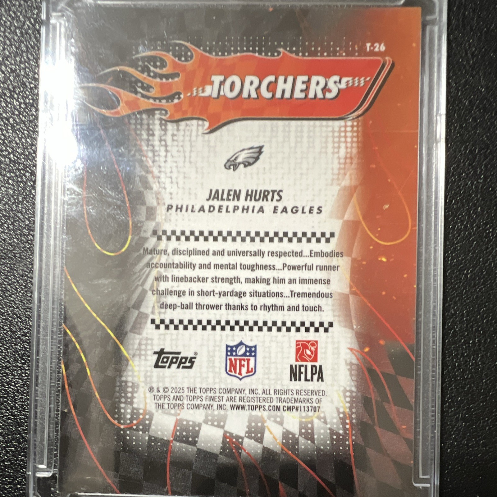 Topps 2025 Finest Jalen Hurts Eagles Torchers T-26 Sky Blue Refractor 129/150