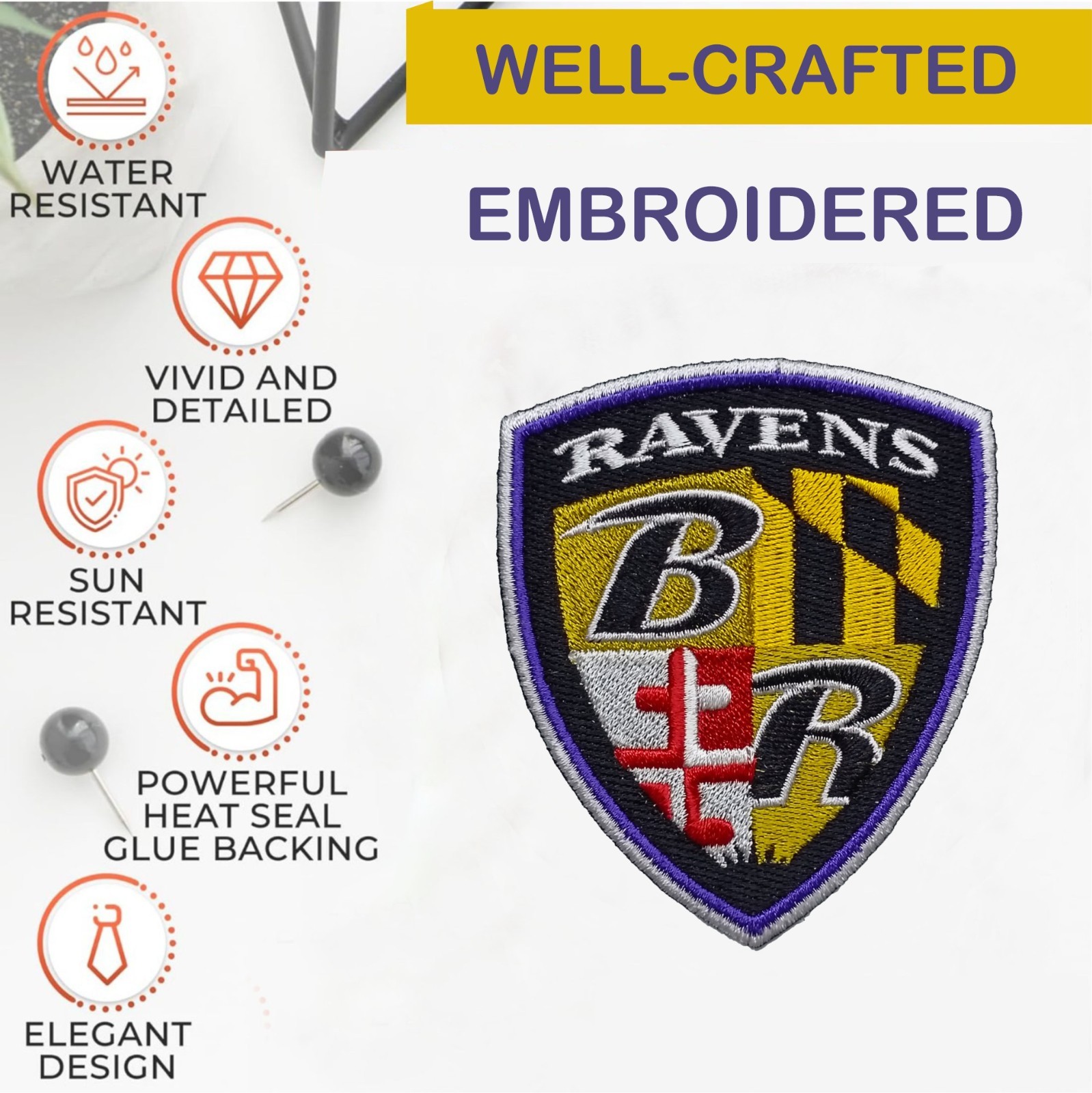 Baltimore Ravens NFL Team Logo Iron On Patch – Sew Patch – Embroidered Patch