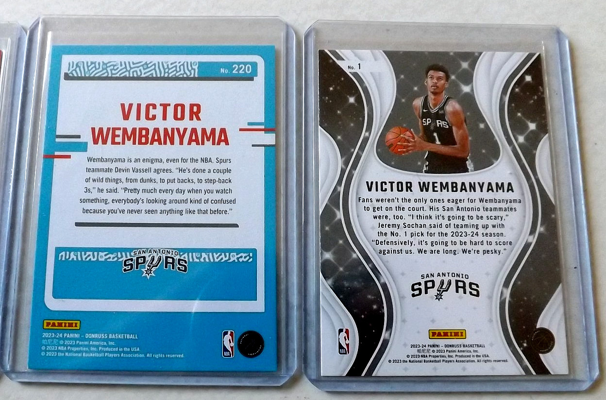 4 Card Lot Panini 2023-24 Donruss The Rookies Victor Wembanyama #1, 10, 220