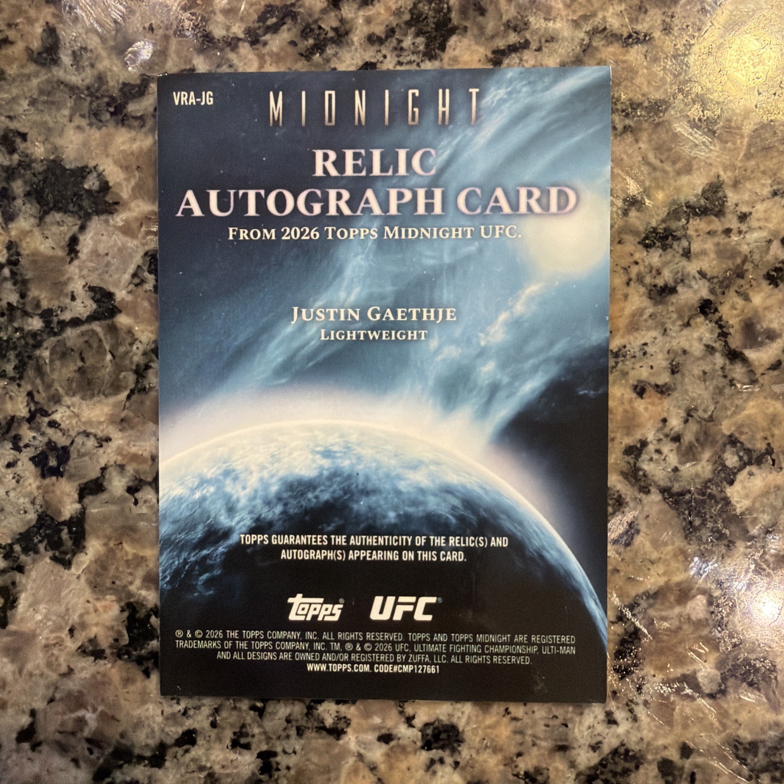 2026 Topps Midnight UFC Justin Gaethje Relic Auto /75