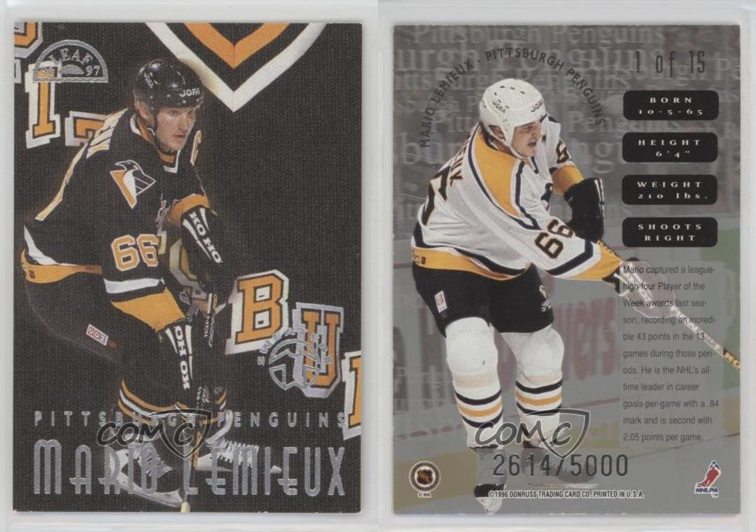 1996-97 Leaf Sweaters Away 2614/5000 Mario Lemieux #1 HOF 1ct0