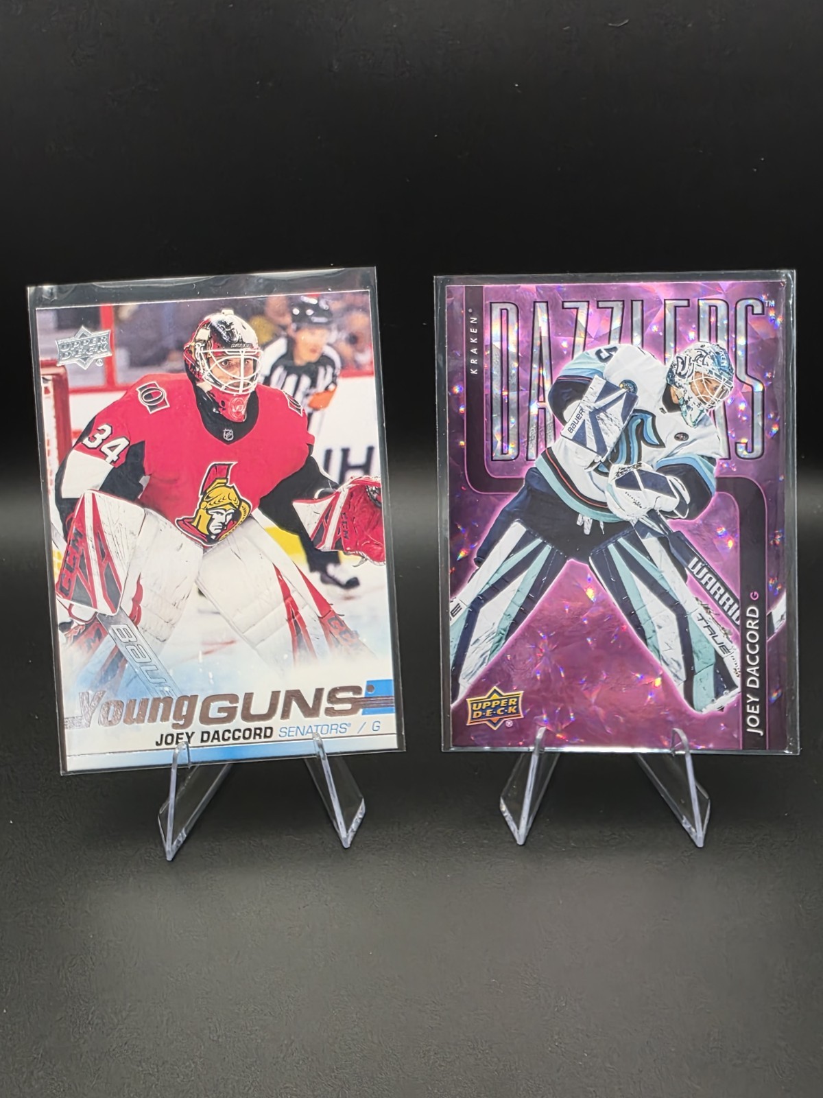 Joey Daccord 2 Card Lot. Young Guns RC # 477 + Pink Dazzlers #DZ-8