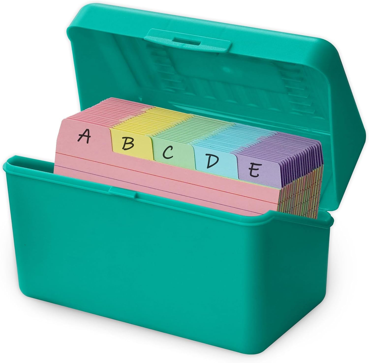 3X5 Index Card Holder Box with 100 Cards Dividers Tabs 3″X 5″, Teal