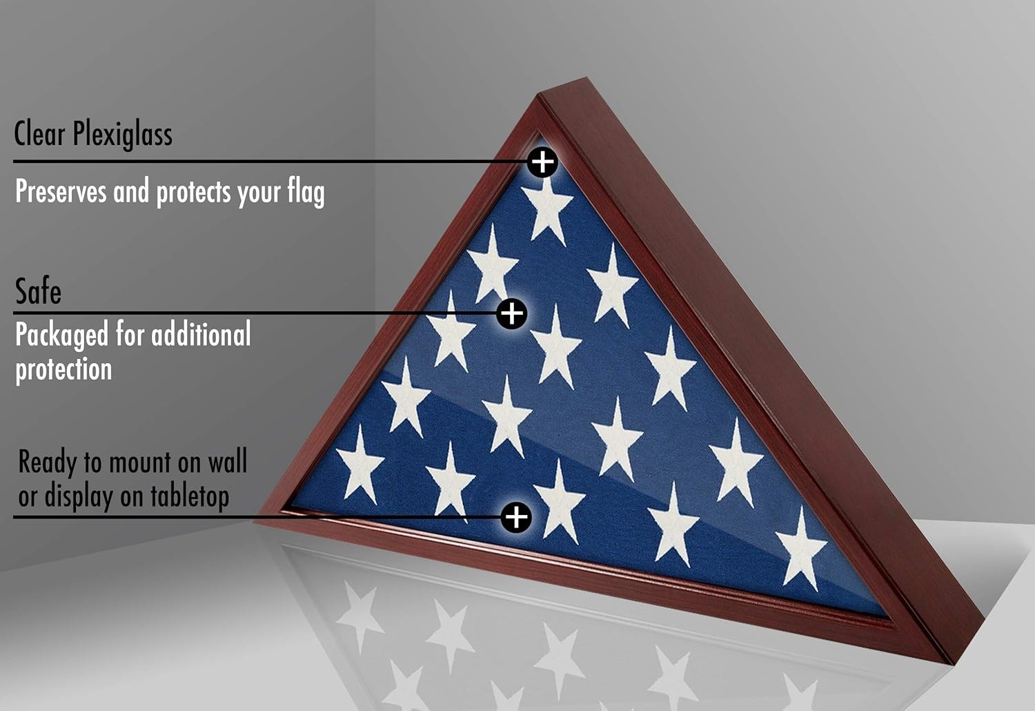 Triangular Flag Case – Elegant Mahogany Display for 5×9.5′ Memorial Flags