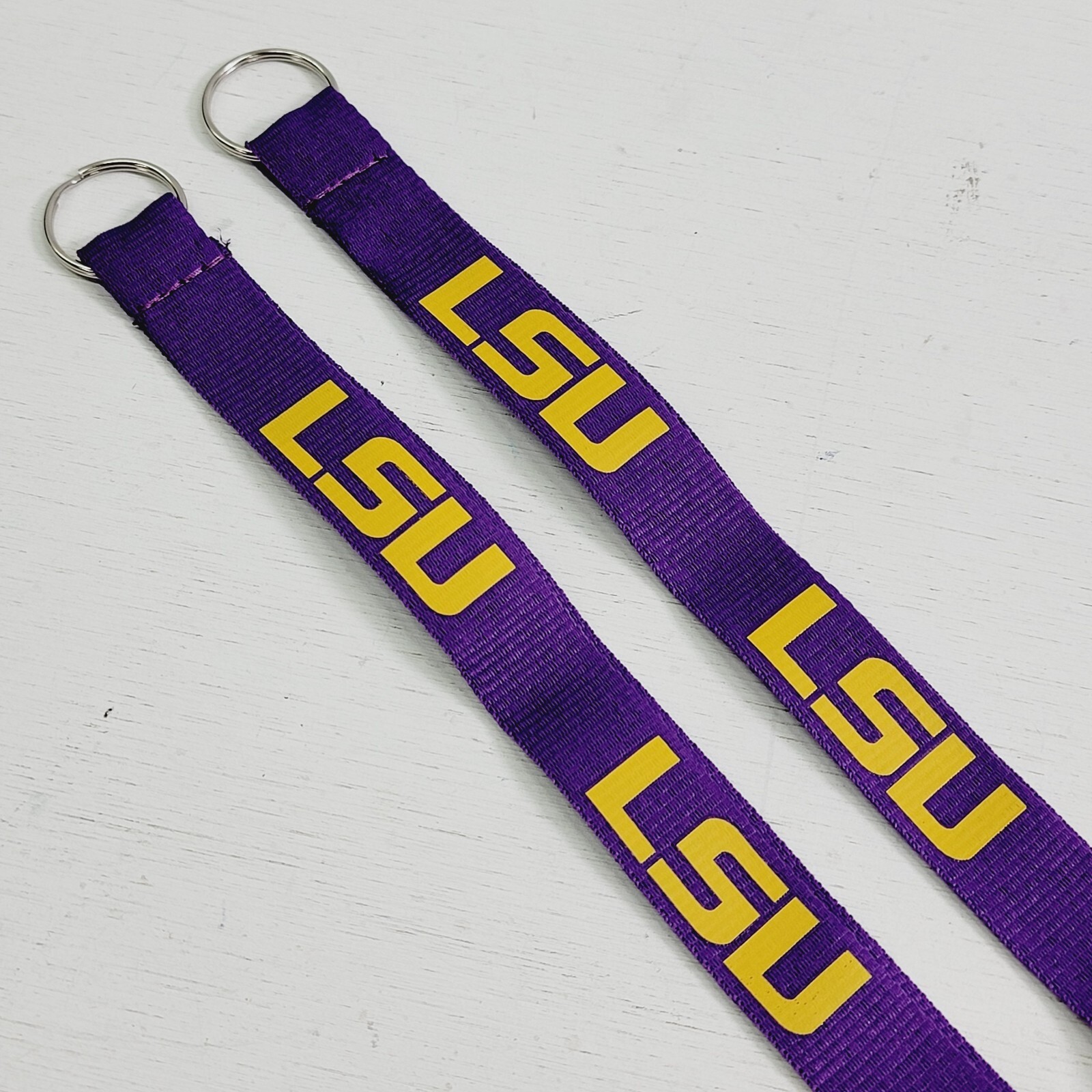 2 – LSU TIGERS FOOTBALL LANYARD KEY CHAIN 1″ WIDTH 18″ LENGTH LOUISIANA NWOT