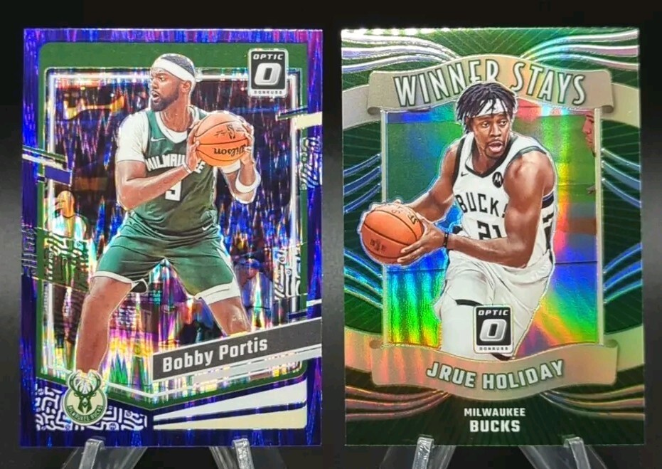 Giannis, Portis & Holiday 2023-24 Donruss Optic Purple Shock Parallel & Inserts