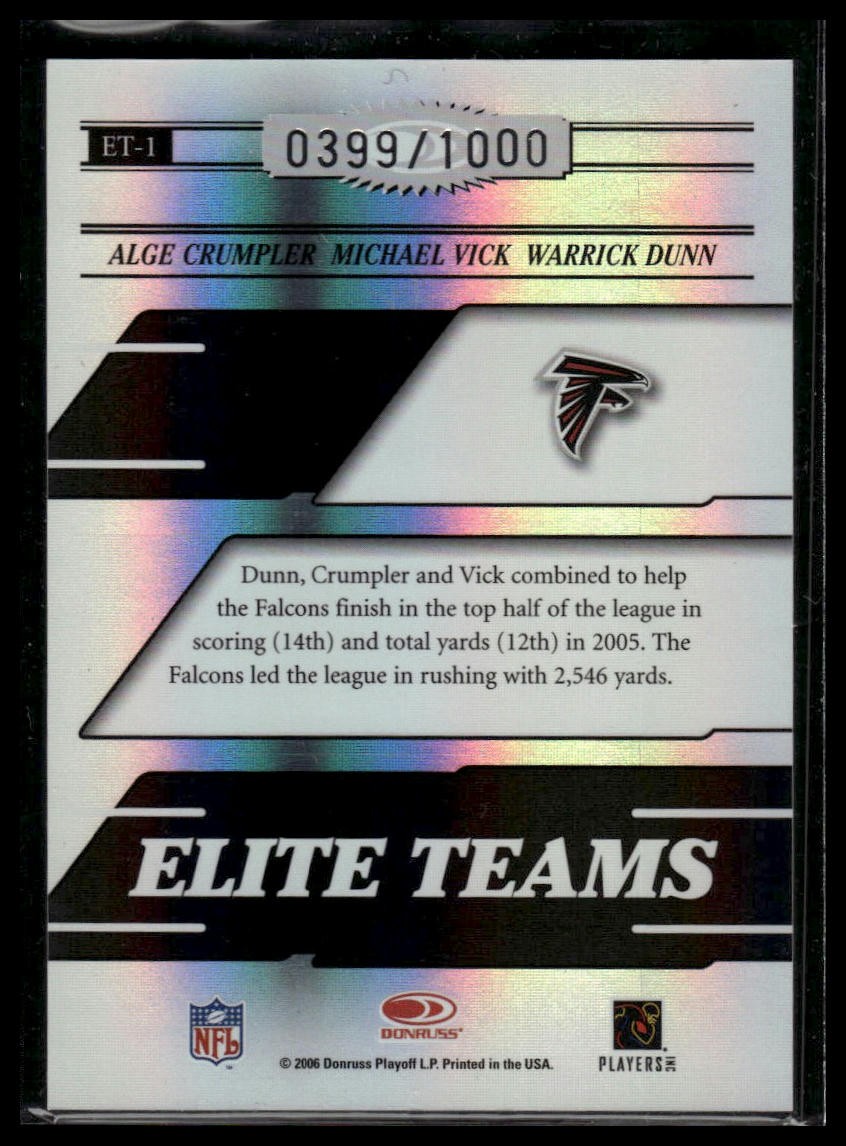 2006 Donruss Elite #ET-1 Alge Crumpler Michael Vick Dunn Black #/1000