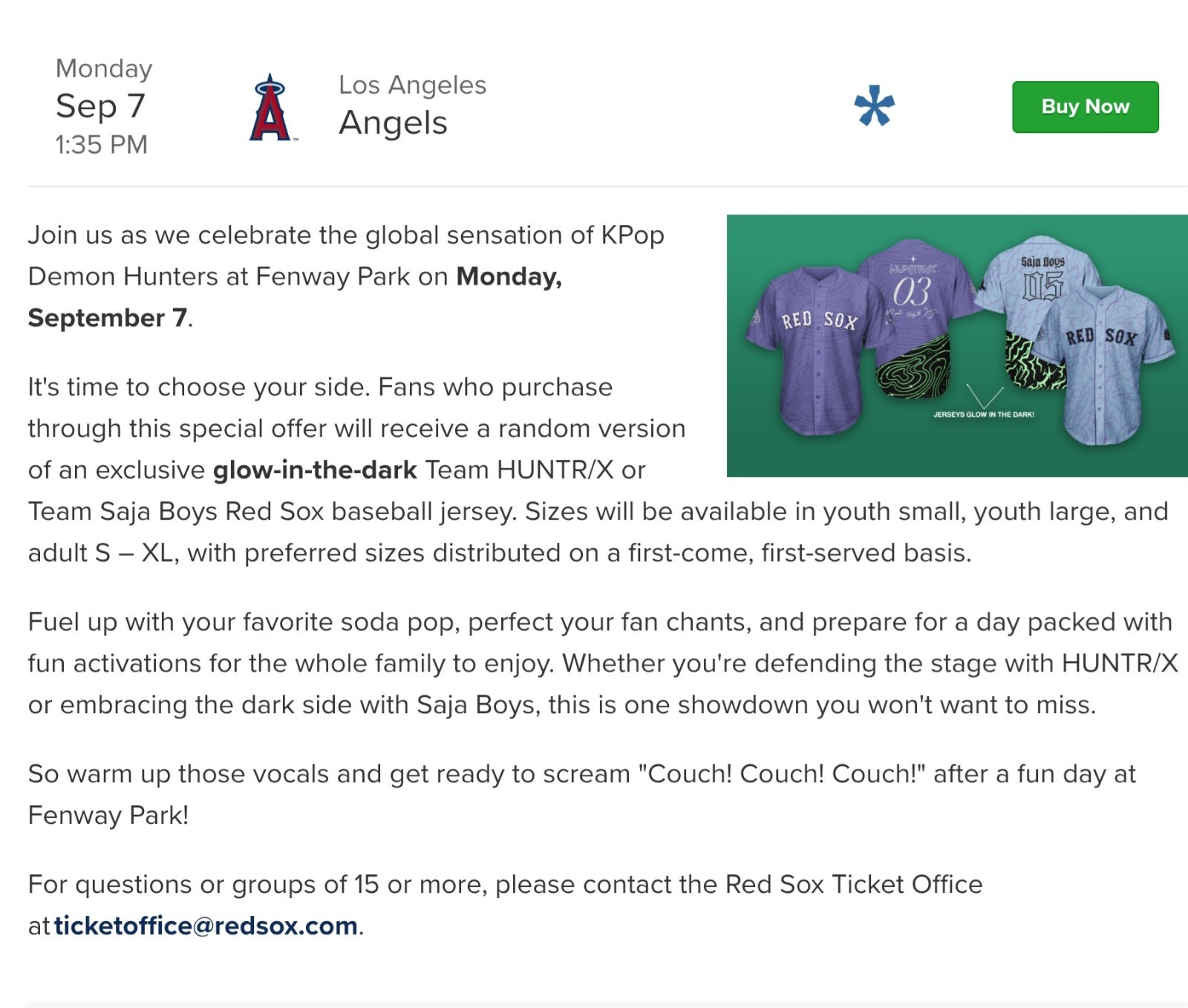 PRESALE: Red Sox KPOP Demon Hunters Glow-in-the-Dark Jersey Fenway Exclusive