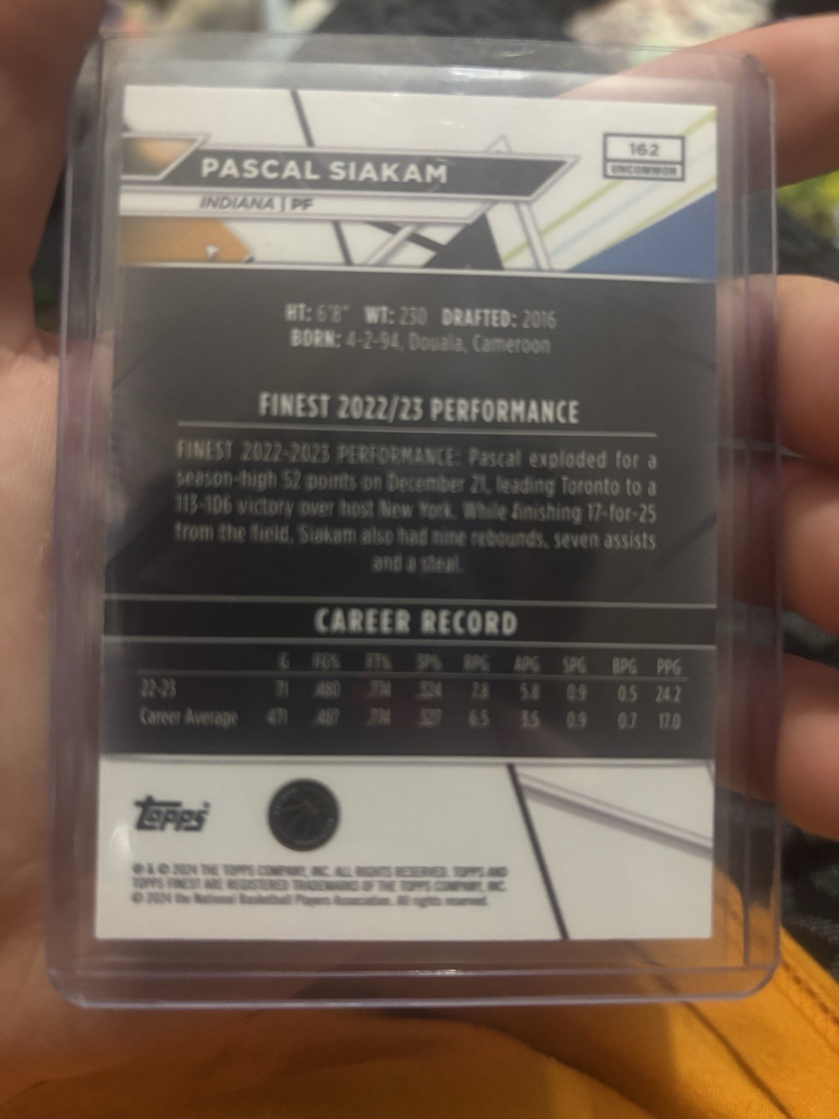 2023-24 Topps Finest – Pascal Siakam #162 Blue Checkerboard Refractor /75