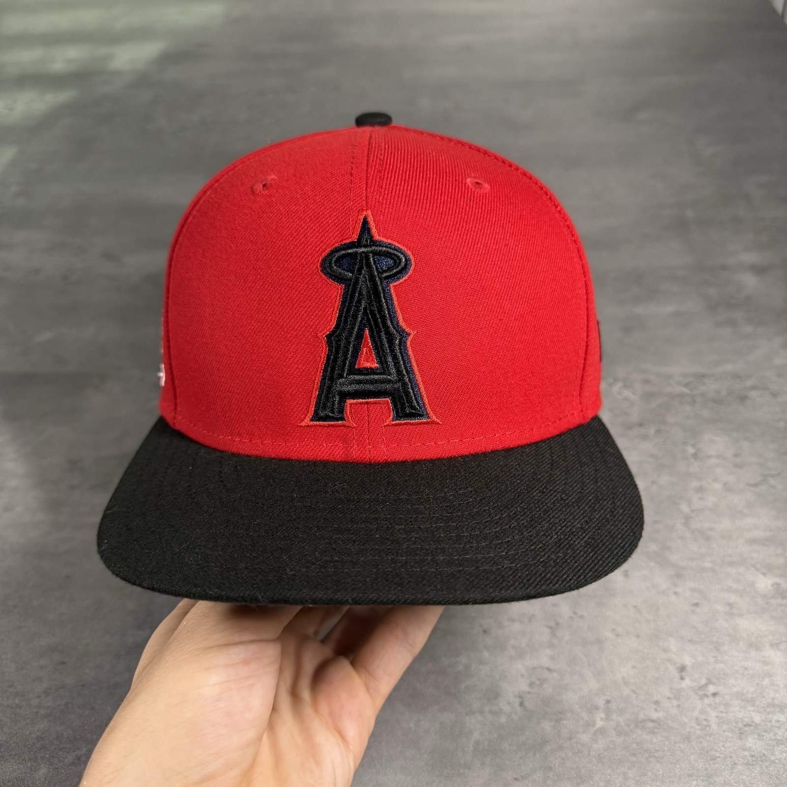 Hat Club Los Angeles Angels New Era Cap 7 1/4 Red Black Navy Patch Alternate