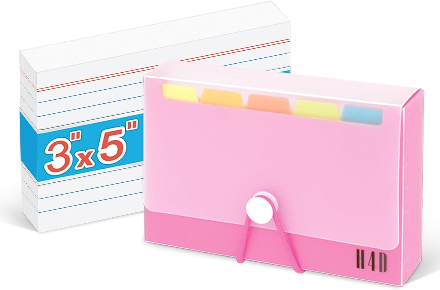 3X5 Index Card Case with 100 Heavyweight Ruled Index Cards and Dividers, Pink