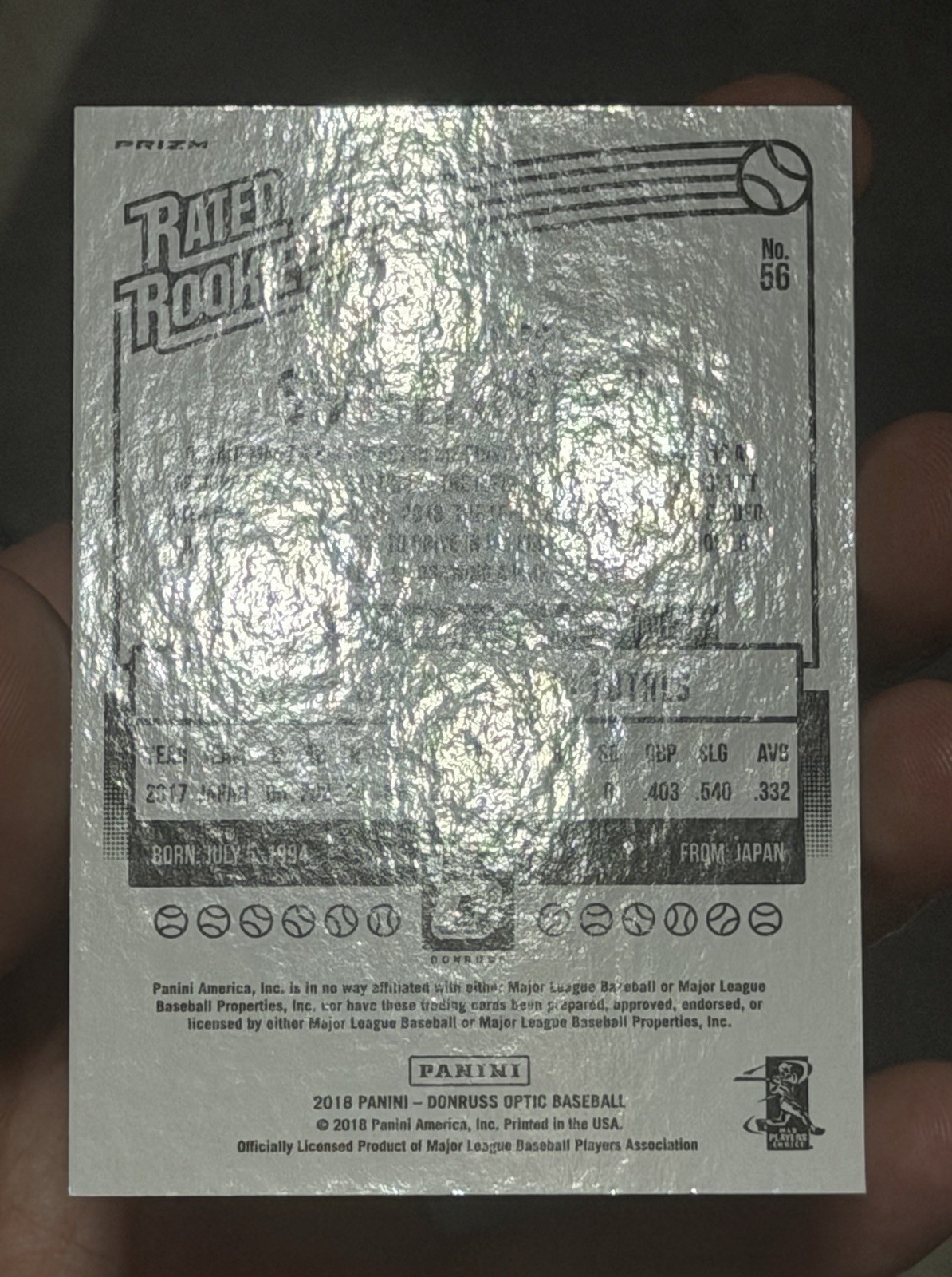 2018 Panini Donruss Optic #56 Shohei Ohtani RC Bronze Prizm Rated Rookie Batting