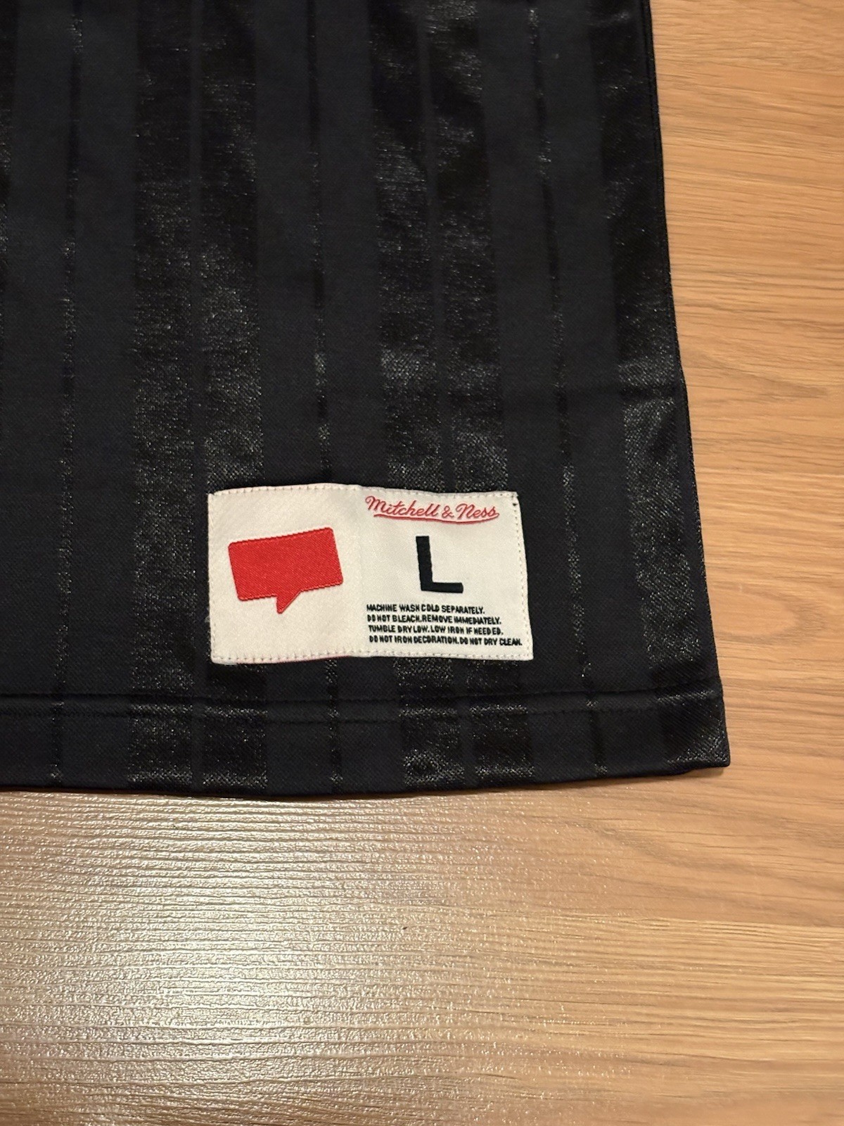 NWT Mitchell & Ness Jersey Soccer NKFC Patch LARGE Black Stripe Red