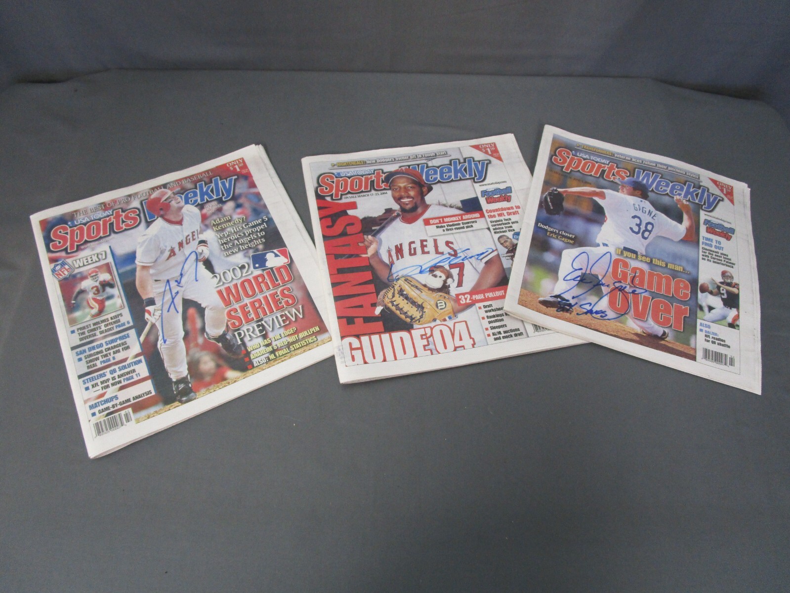3 SIGNED Sports Weekly VLADIMIR GUERRERO + ADAM KENNEDY + ERIC GAGNE Baseball