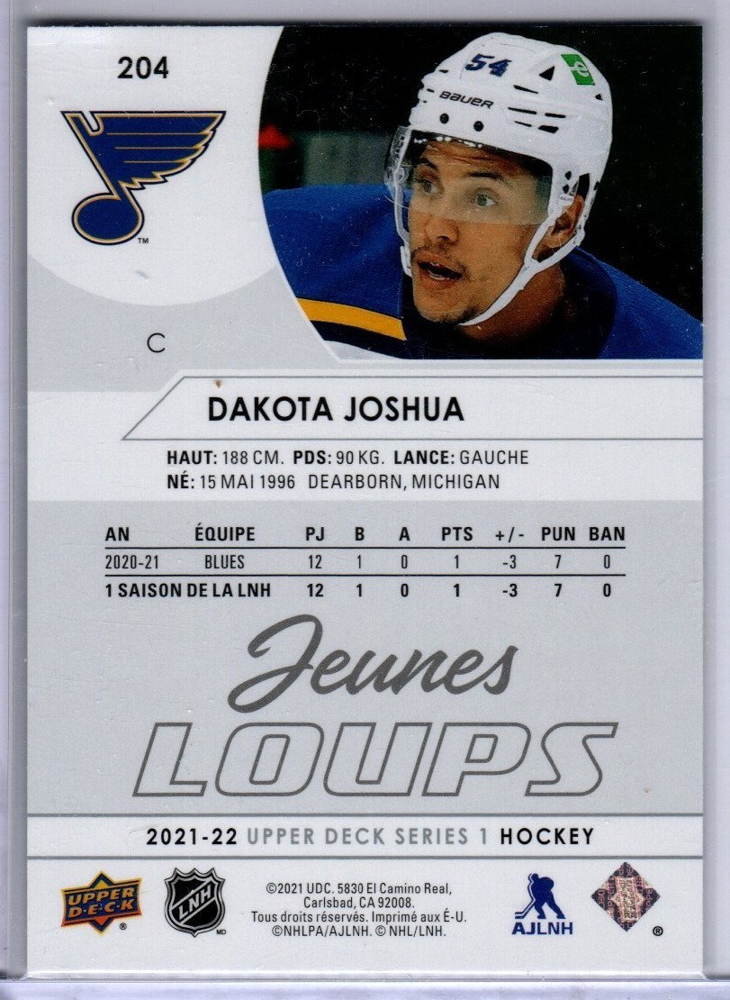 2021-22 Upper Deck Series 1 Dakota Joshua French Young Guns Rookie Card # 204
