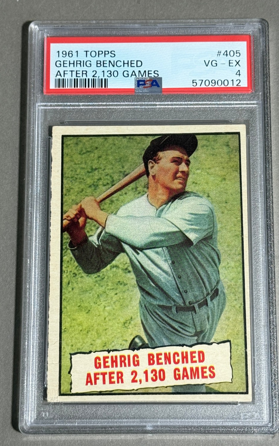 1961 Topps #405 Lou Gehrig PSA 4 VG-EX. Benched After 2130 Games. NY Yankees