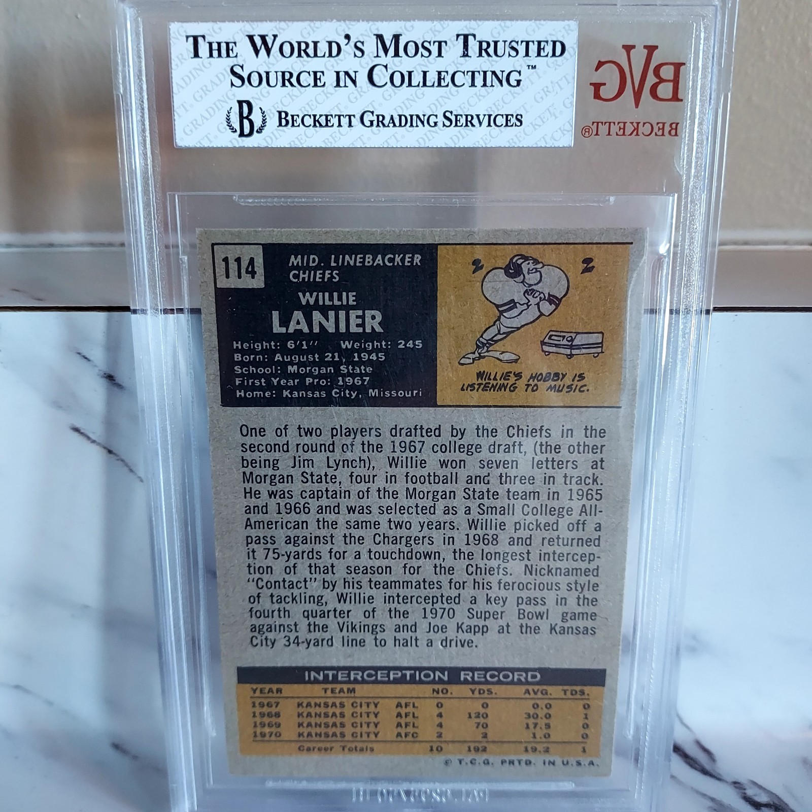 1971 Topps Willie Lanier #114 Rookie Football Card Kansas City Chiefs HOF EX-MT