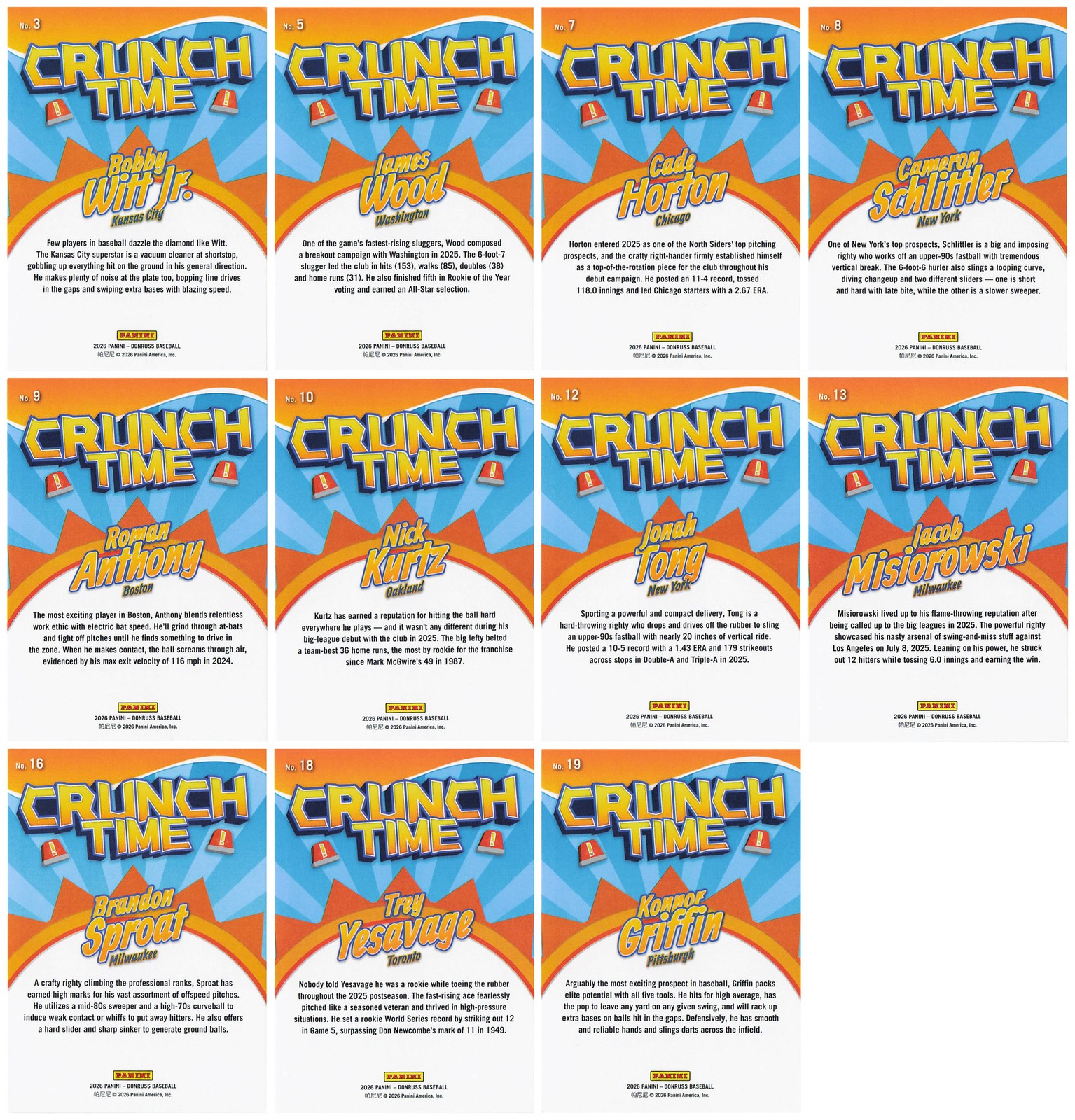 2026 Donruss Baseball Inserts “Crunch Time” You Pick Cards #1-20